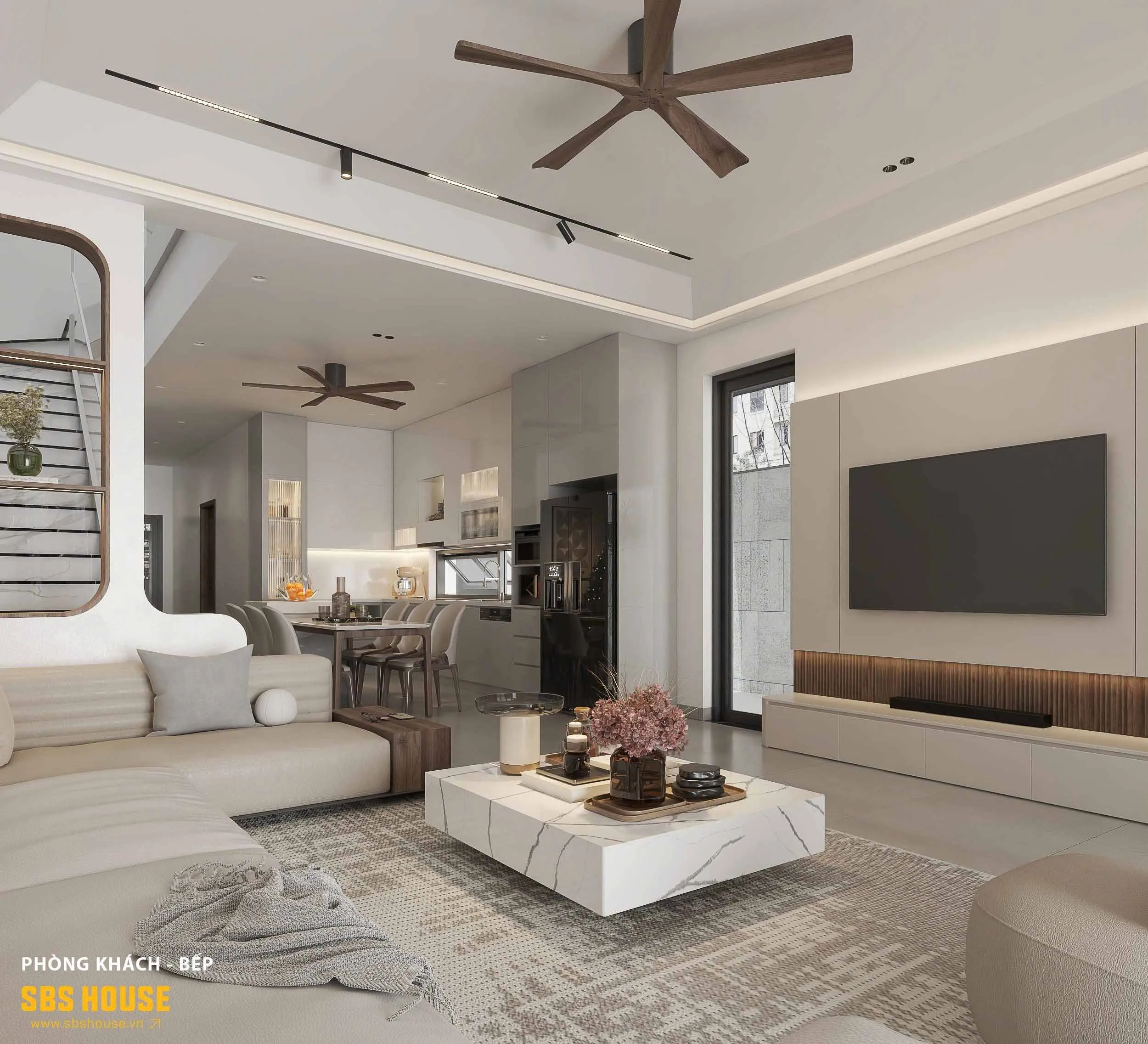 không gian nội thất hiện đại nhà mái bằng 2 tầng