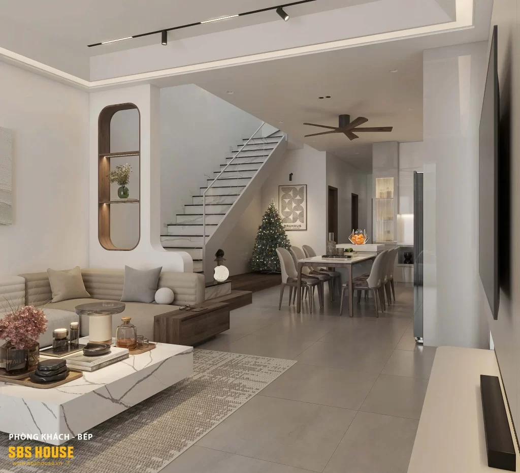 Nội thất phòng khách tiện nghi, sang trọng.