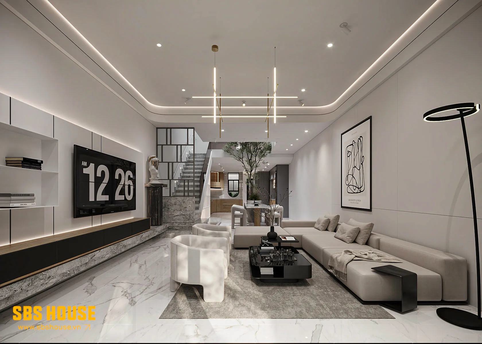 mẫu phòng khách tối giản 30m2 