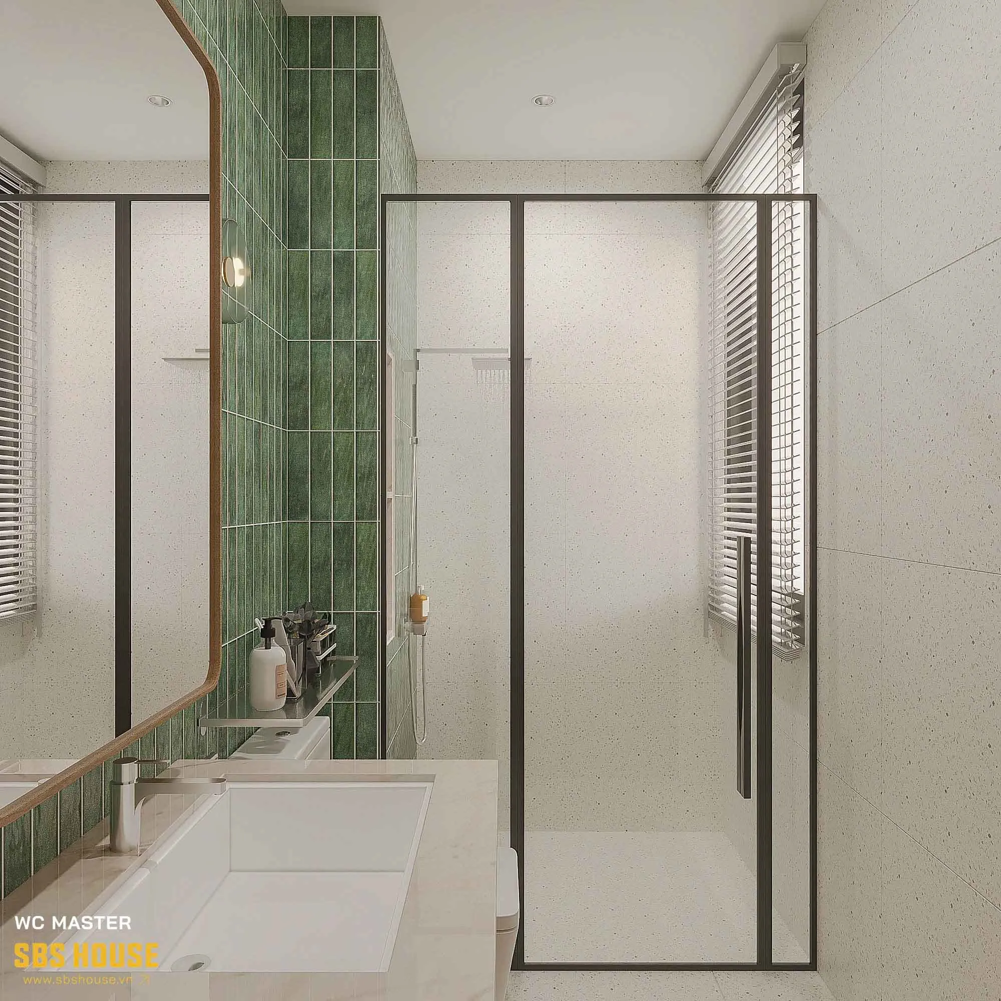không gian phòng tắm 5m2 phân chia khu ướt khô hợp lý