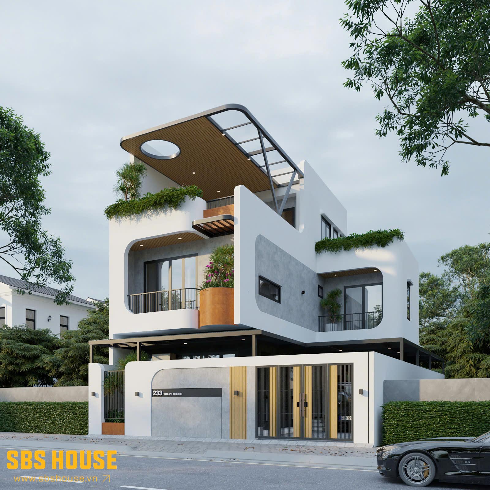 mẫu nhà 3 tầng chữ l đẹp hiện đại 