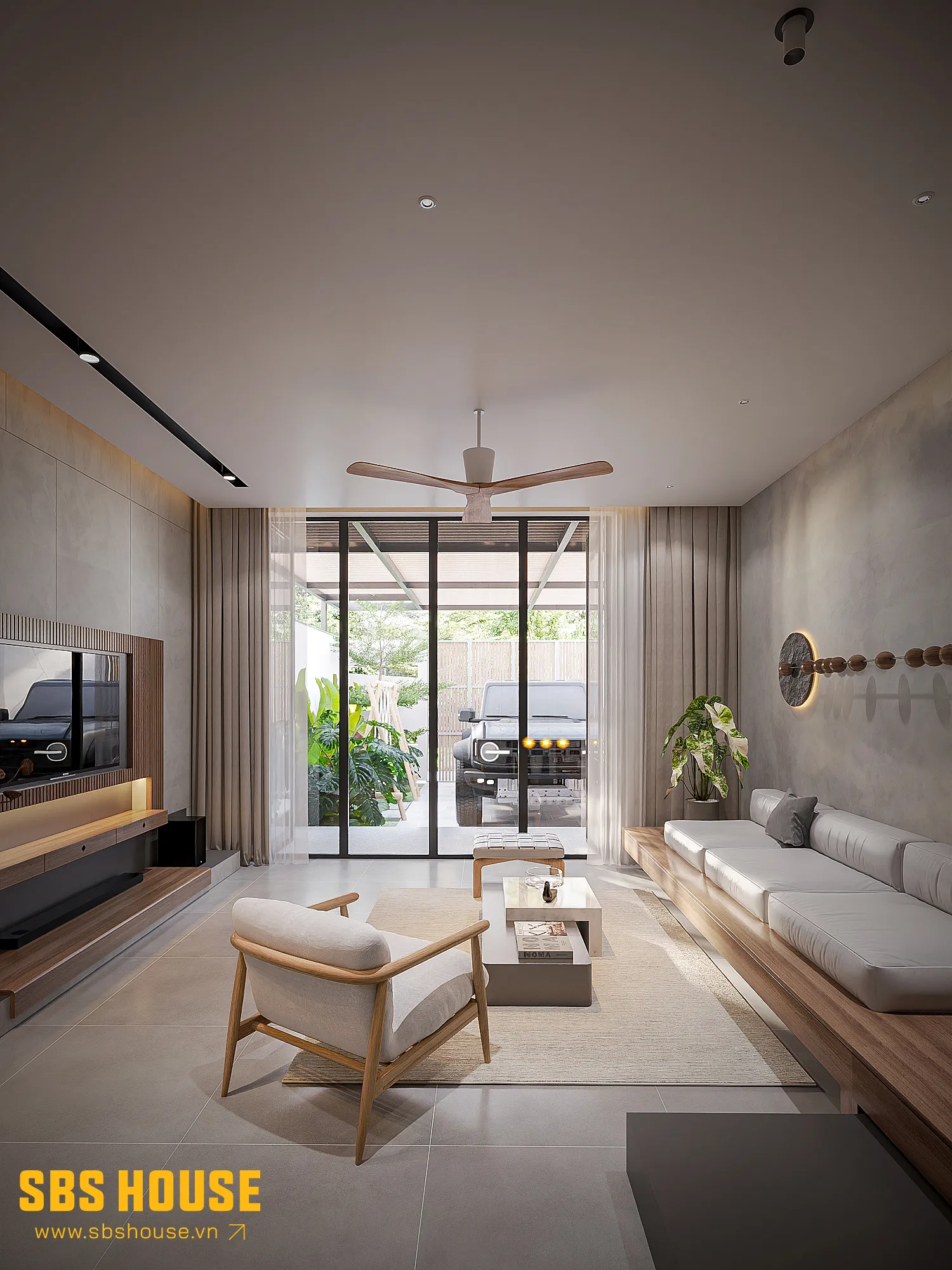 phòng khách đẹp ấm cúng kích thước 25m2 