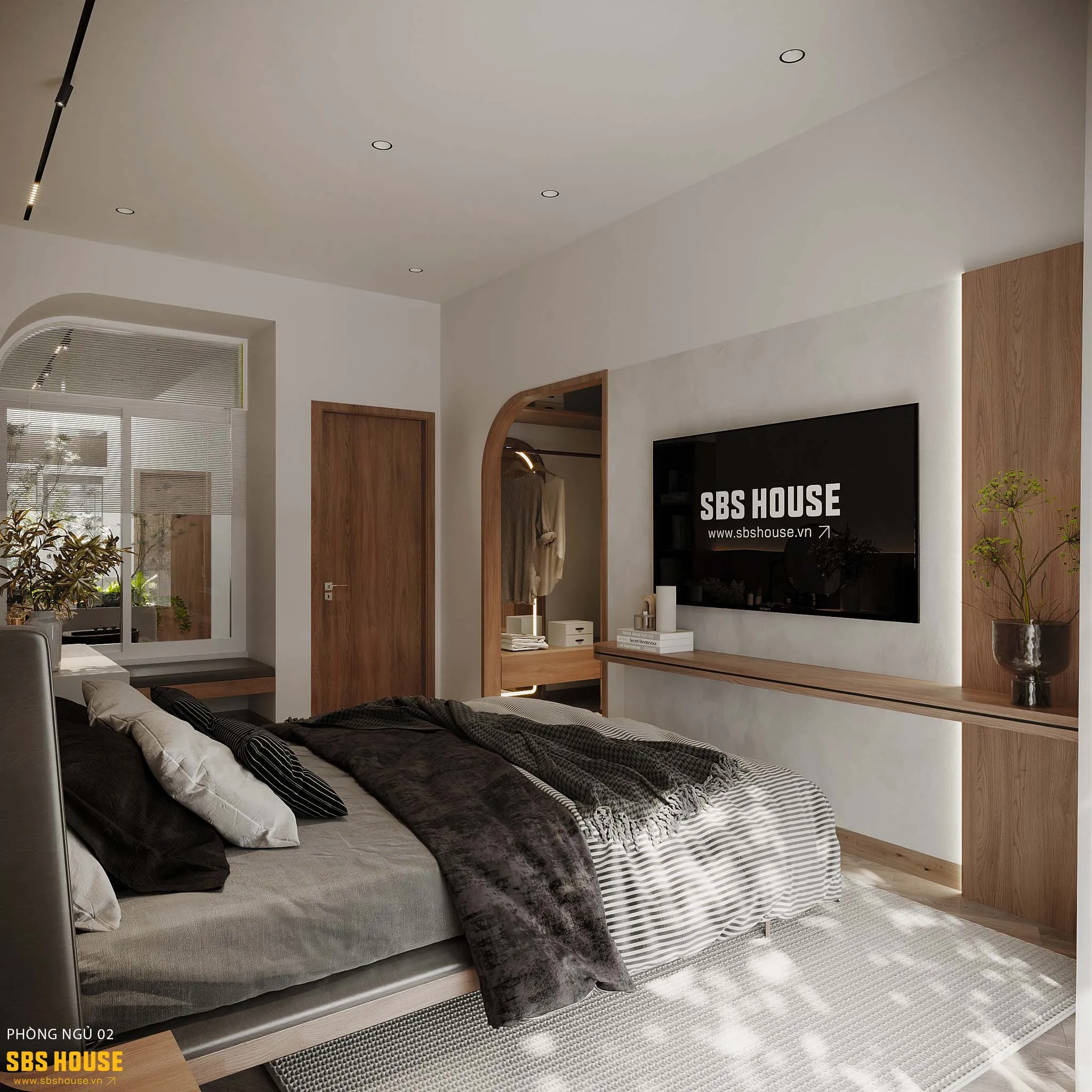 mẫu phòng ngủ đẹp hiện đại có phòng thay đồ 20m2