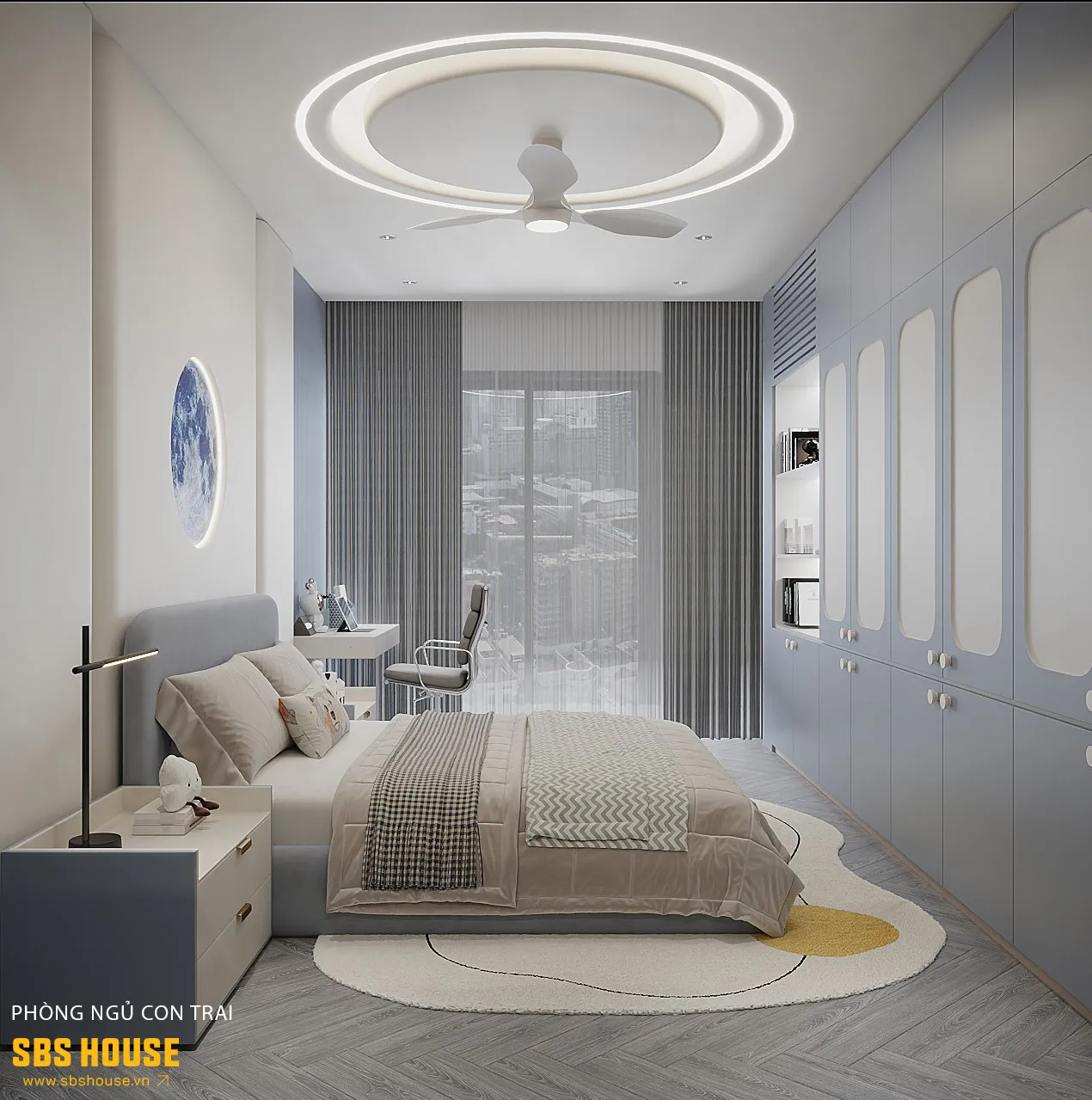 Phòng ngủ bé trai tông màu xanh dương đẹp