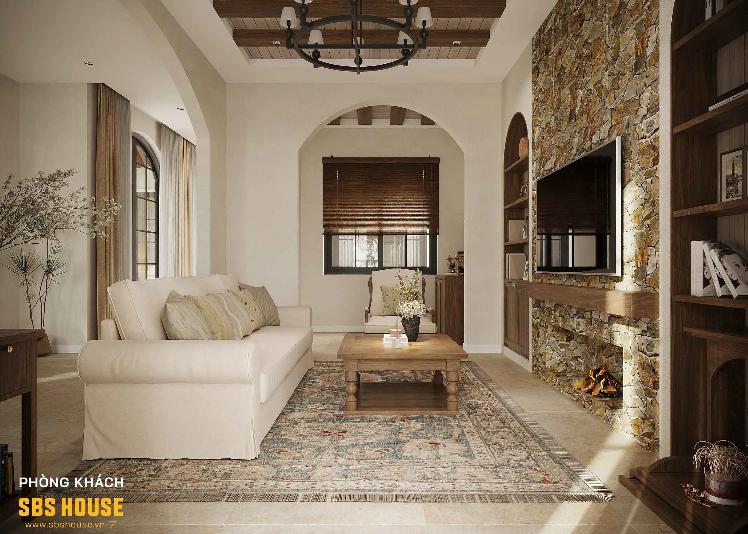 mẫu phòng khách 30m2 phong cách Địa Trung Hải