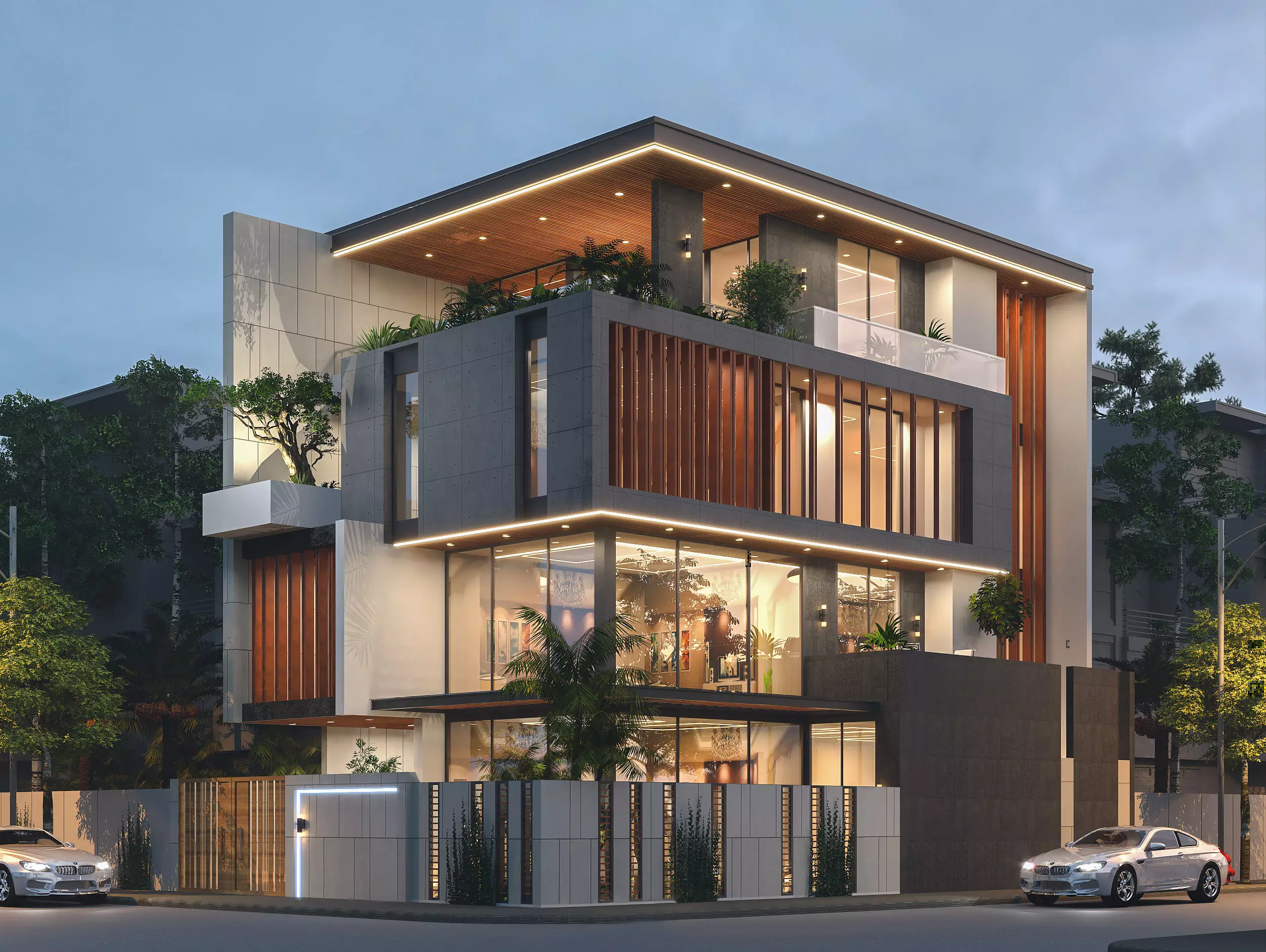 mẫu thiết kế biệt thự 4 tầng 2 mặt tiền