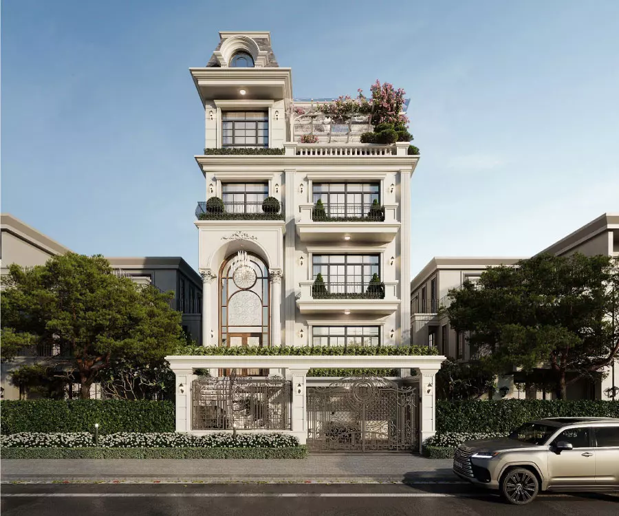 thiết kế biệt thự 4 tầng phong cách tân cổ điển