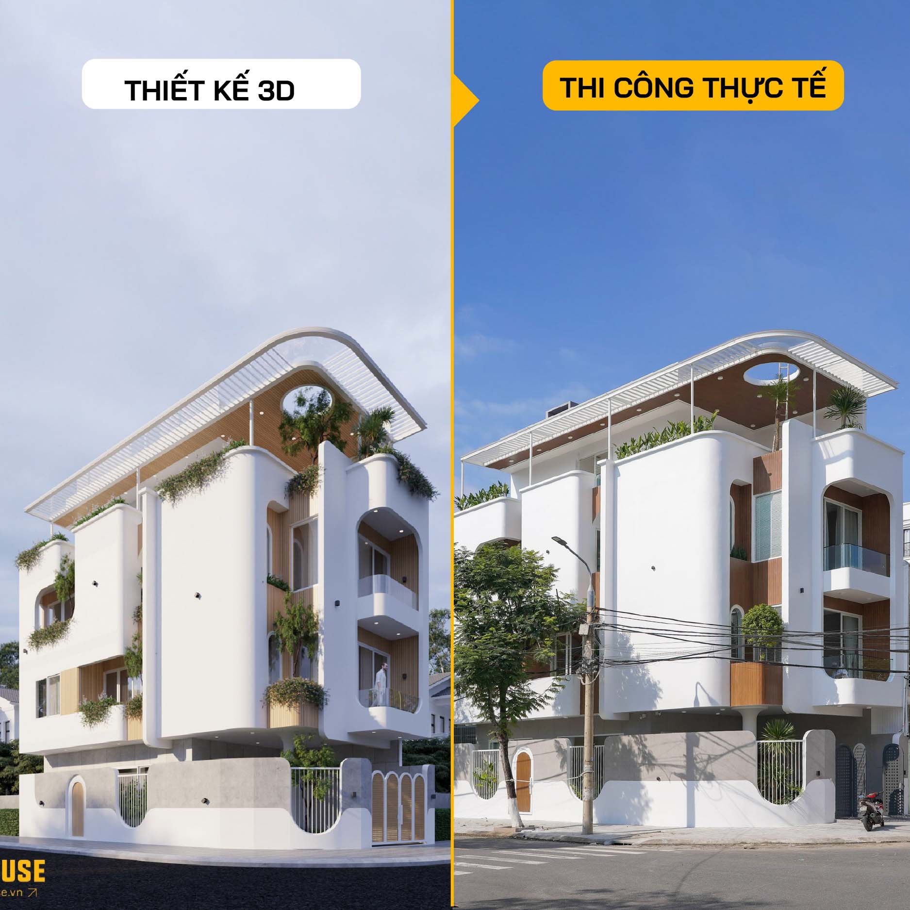 So sánh thiết kế và thi công thực tế mặt tiền
