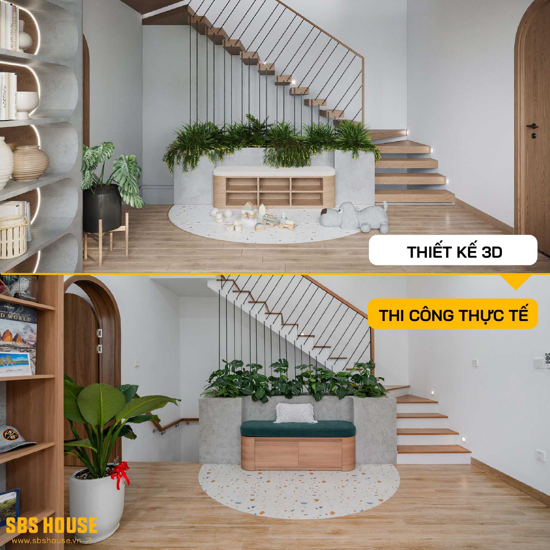 So sánh thiết kế và thi công thực tế phòng sinh hoạt chung