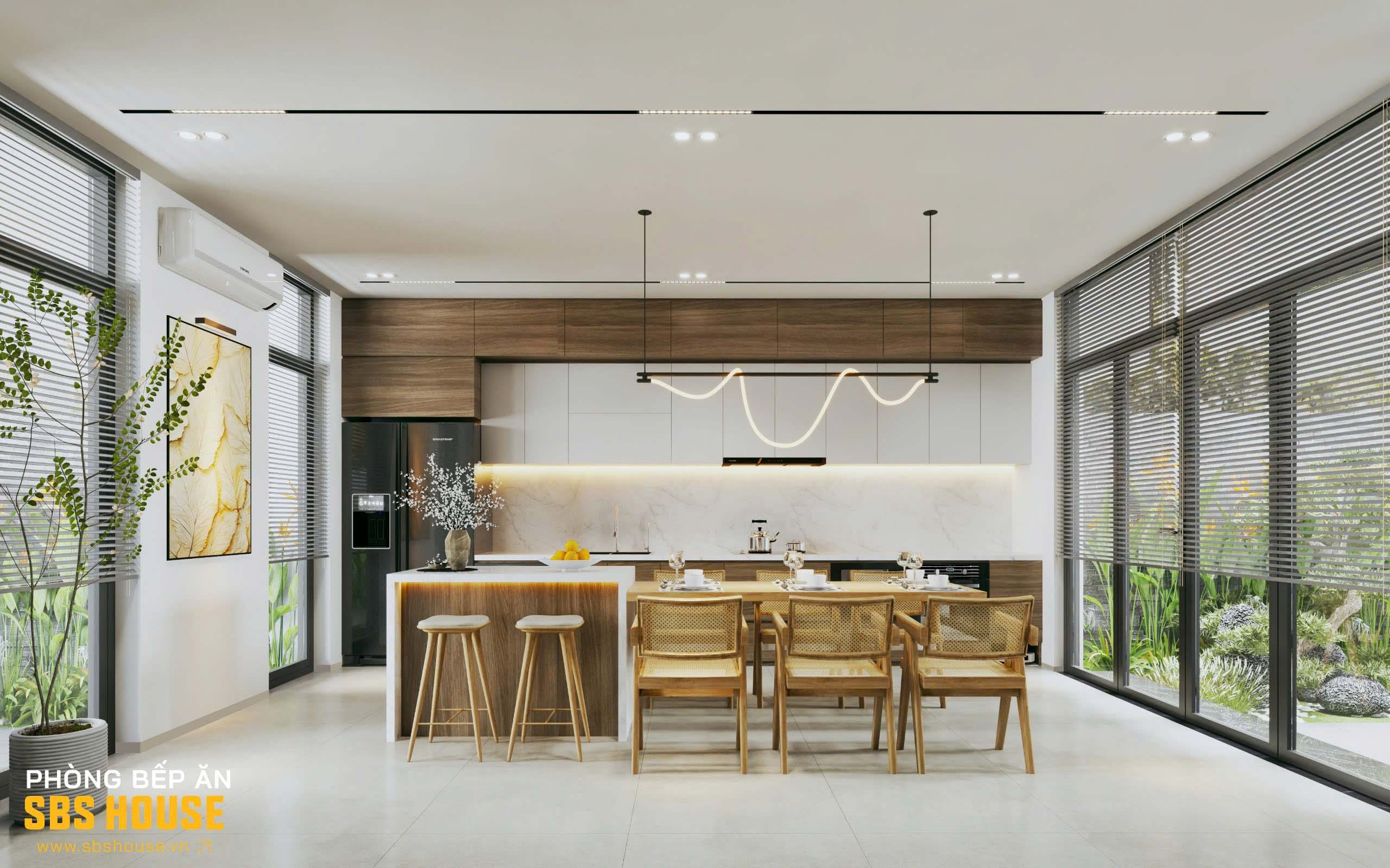 phòng bếp ăn nhà phố hiện đại 
