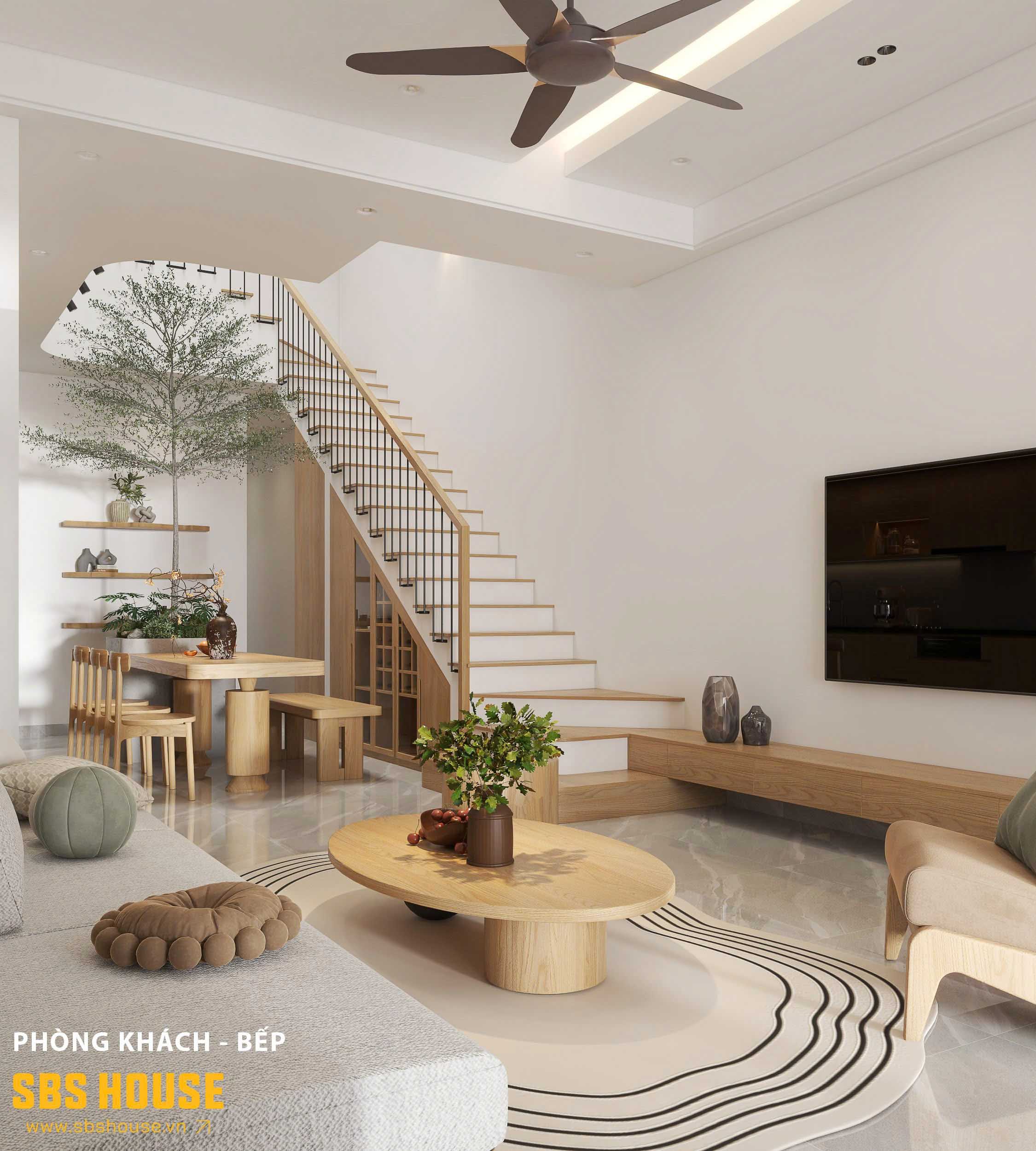 phòng khách nhà phố hiện đại 2 tầng