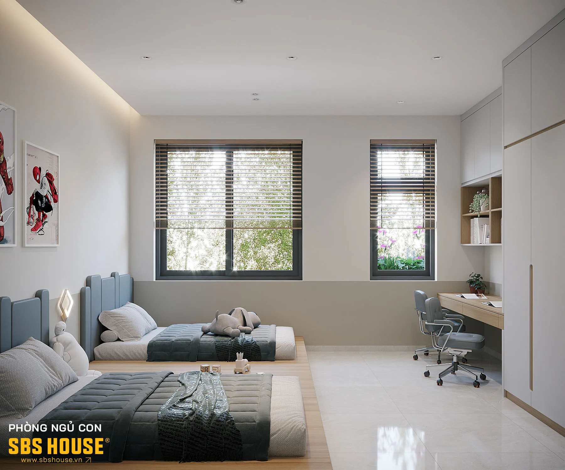 Mẫu thiết kế phòng ngủ cho 2 bé trai