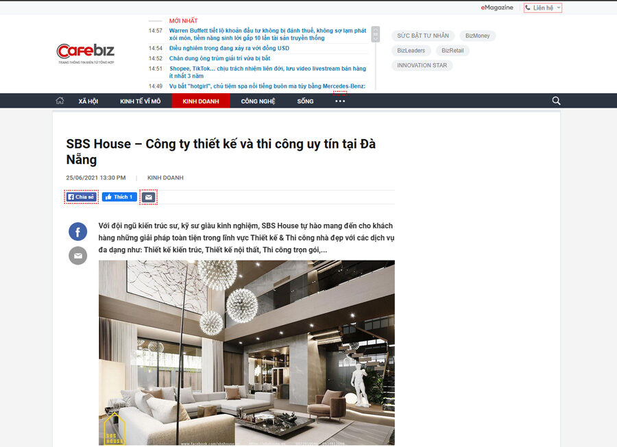 Báo cafebiz nhắc đến SBS HOUSE