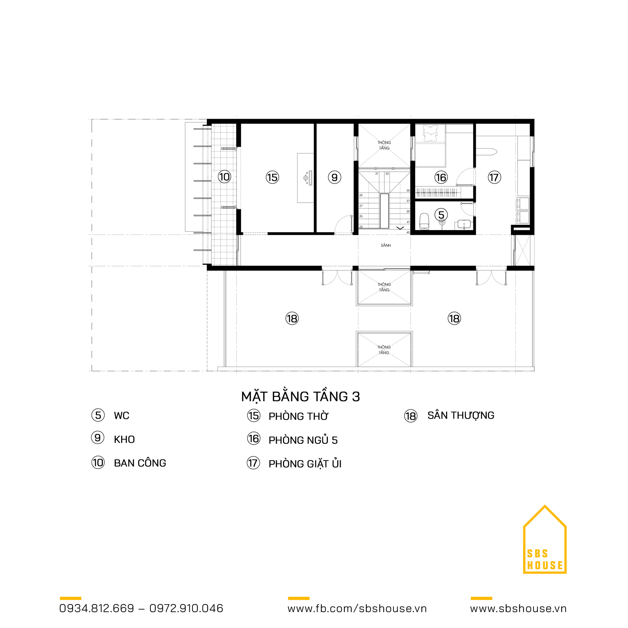 Bản vẽ công năng tầng 3 mẫu biệt thự 3 tầng hiện đại, cuốn hút