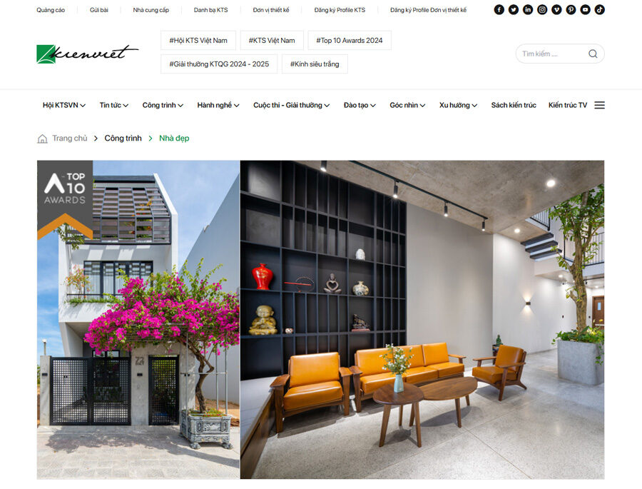 công trình SBS HOUSE đạt giải TOP 10 AWARDS trên báo kienviet.net