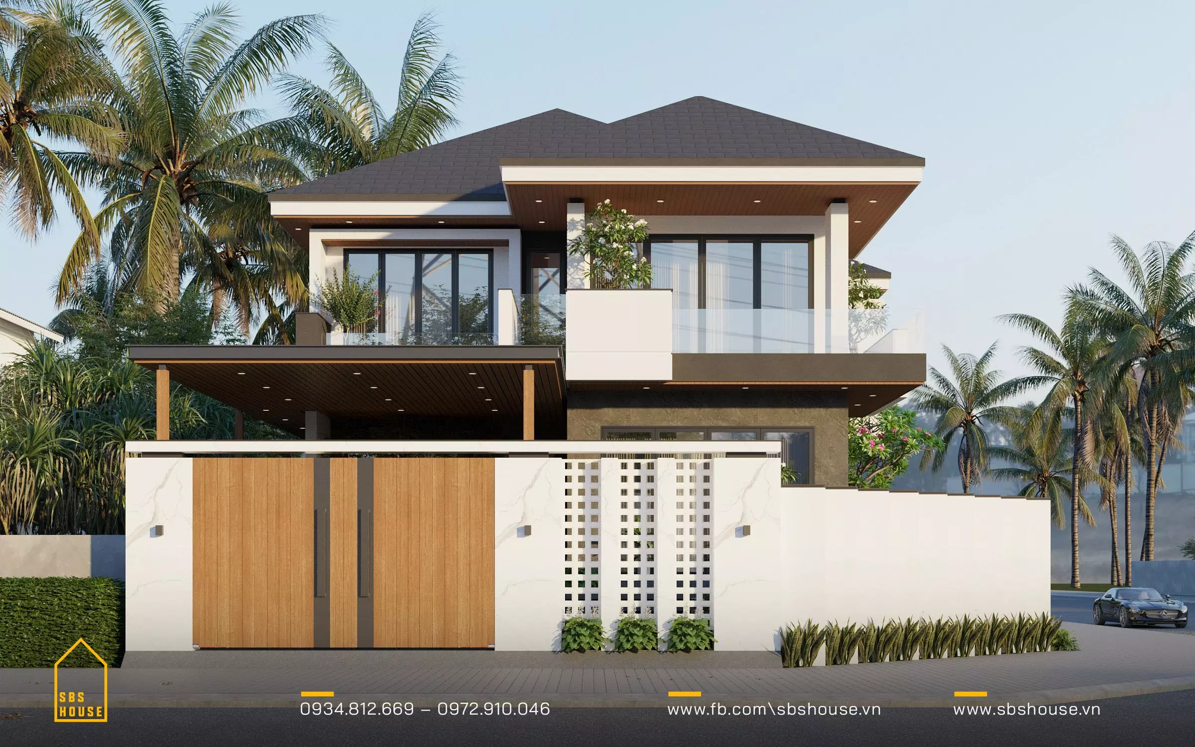Mẫu cổng nhà mái Nhật sử dụng chất liệu conwood