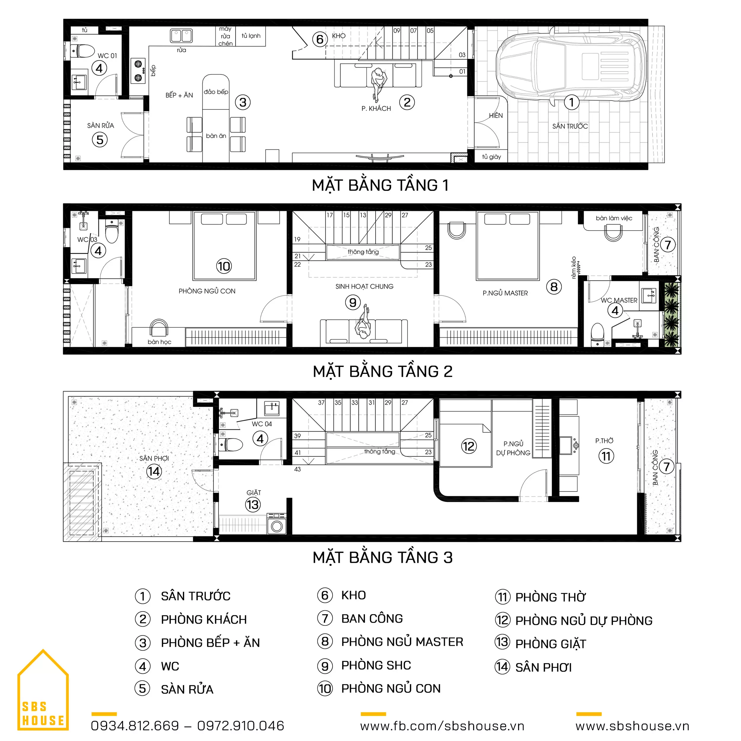 Mặt bằng công năng mẫu nhà 1 trệt 2 lầu 5x18m cho gia đình 2 thế hệ
