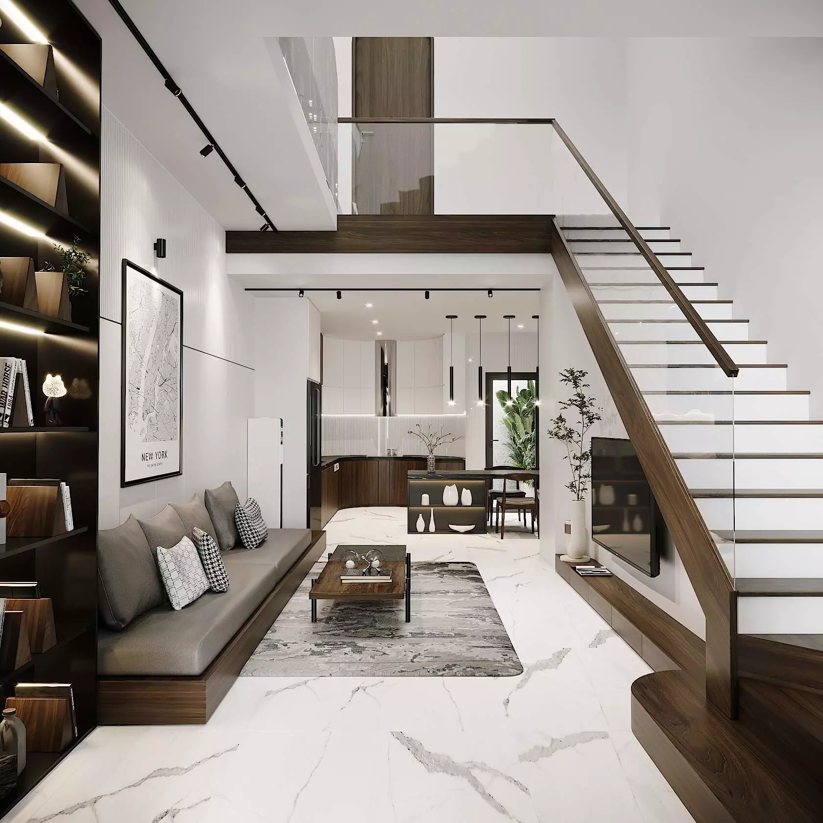 Phòng khách nhà 1 trệt 2 lầu 5x18m 2 phòng ngủ