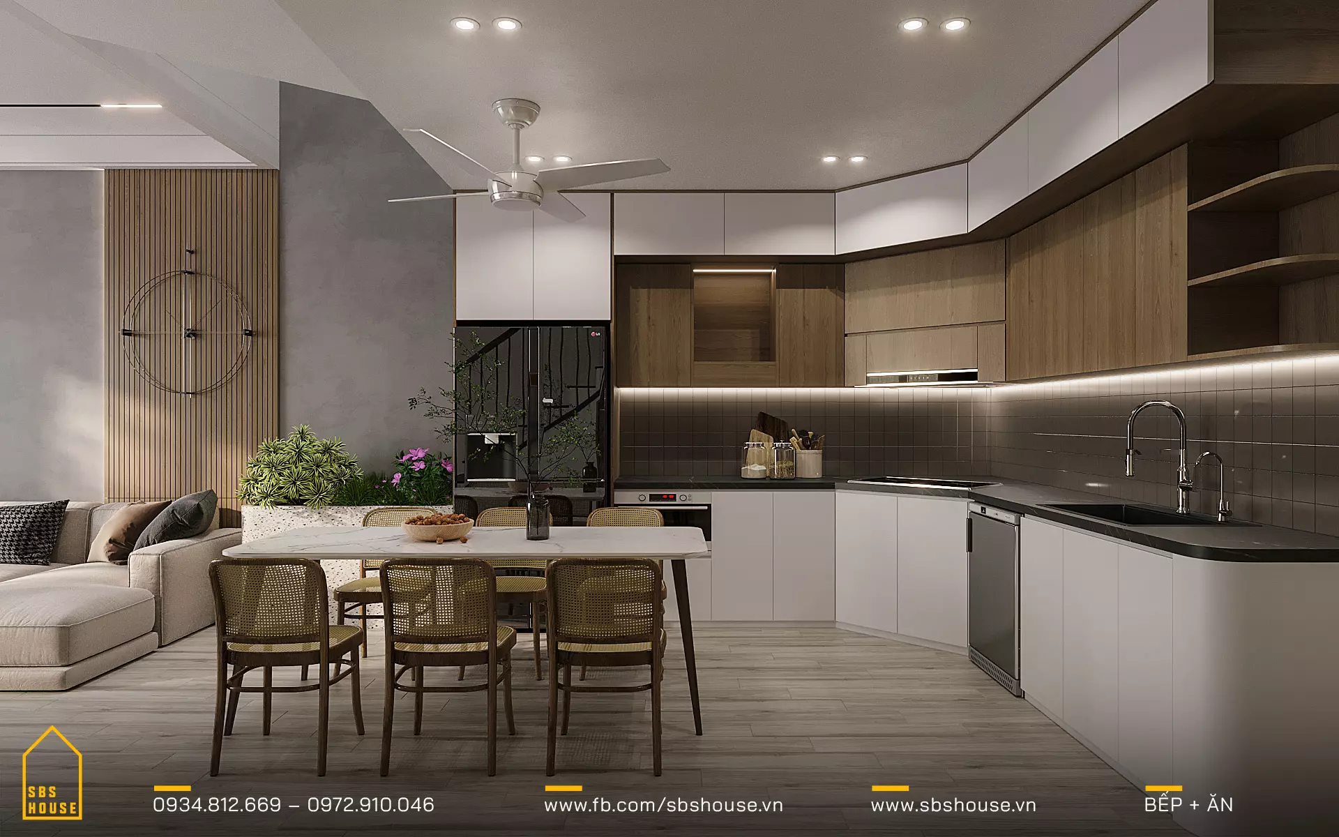 Phòng bếp mẫu nhà 1 trệt 2 lầu 5x18m 3 phòng ngủ