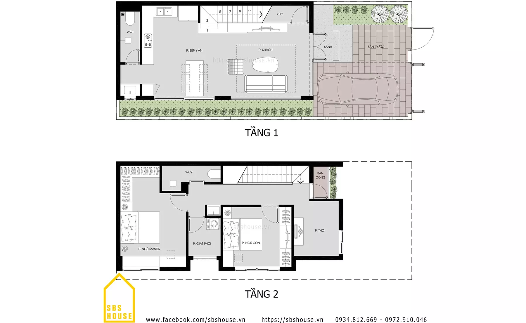 Mặt bằng công năng nhà lệch tầng 6x15m tiện nghi, hiện đại