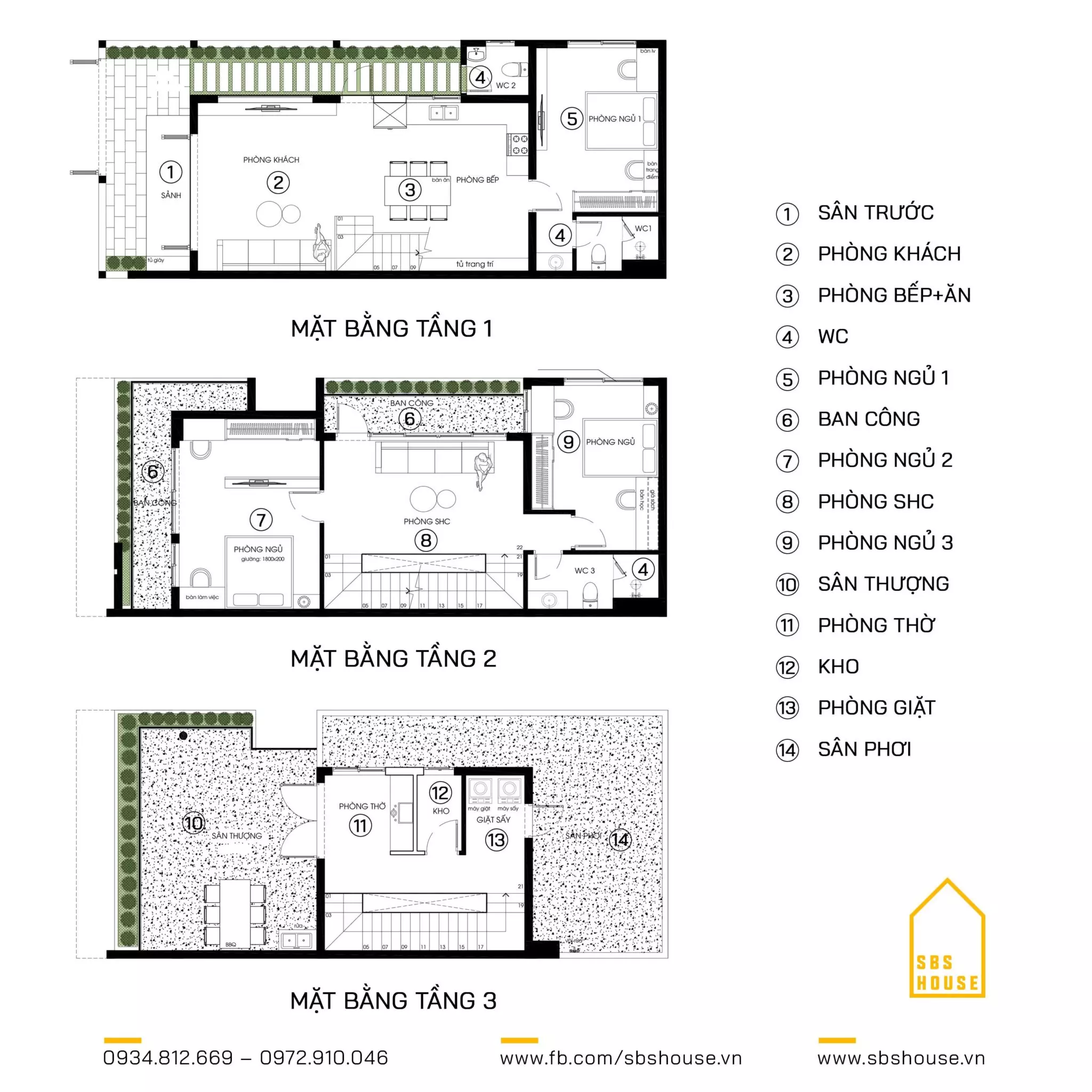 Bản vẽ công năng các tầng của mẫu nhà lệch tầng 6x15m 2 mặt tiền