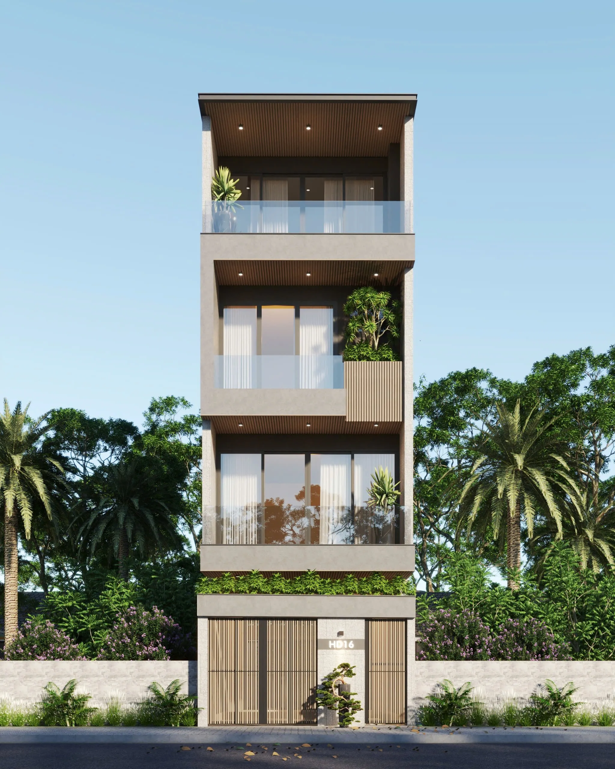 Diện mạo ngoại thất sang trọng của mẫu nhà mái bằng 100m2 4 tầng