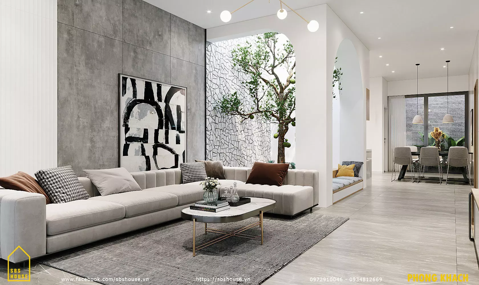Phòng khách mẫu thiết kế nhà 160m2