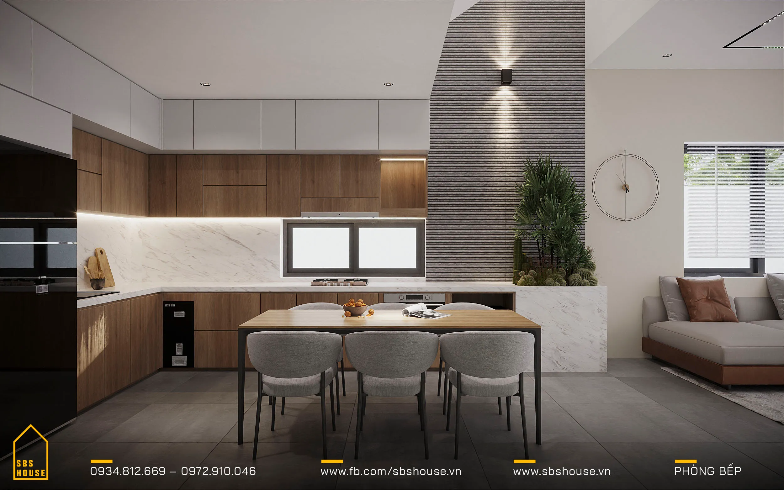Mẫu thiết kế phòng bếp 15m2 liền khách là lựa chọn tối ưu giúp tiết kiệm diện tích không gian