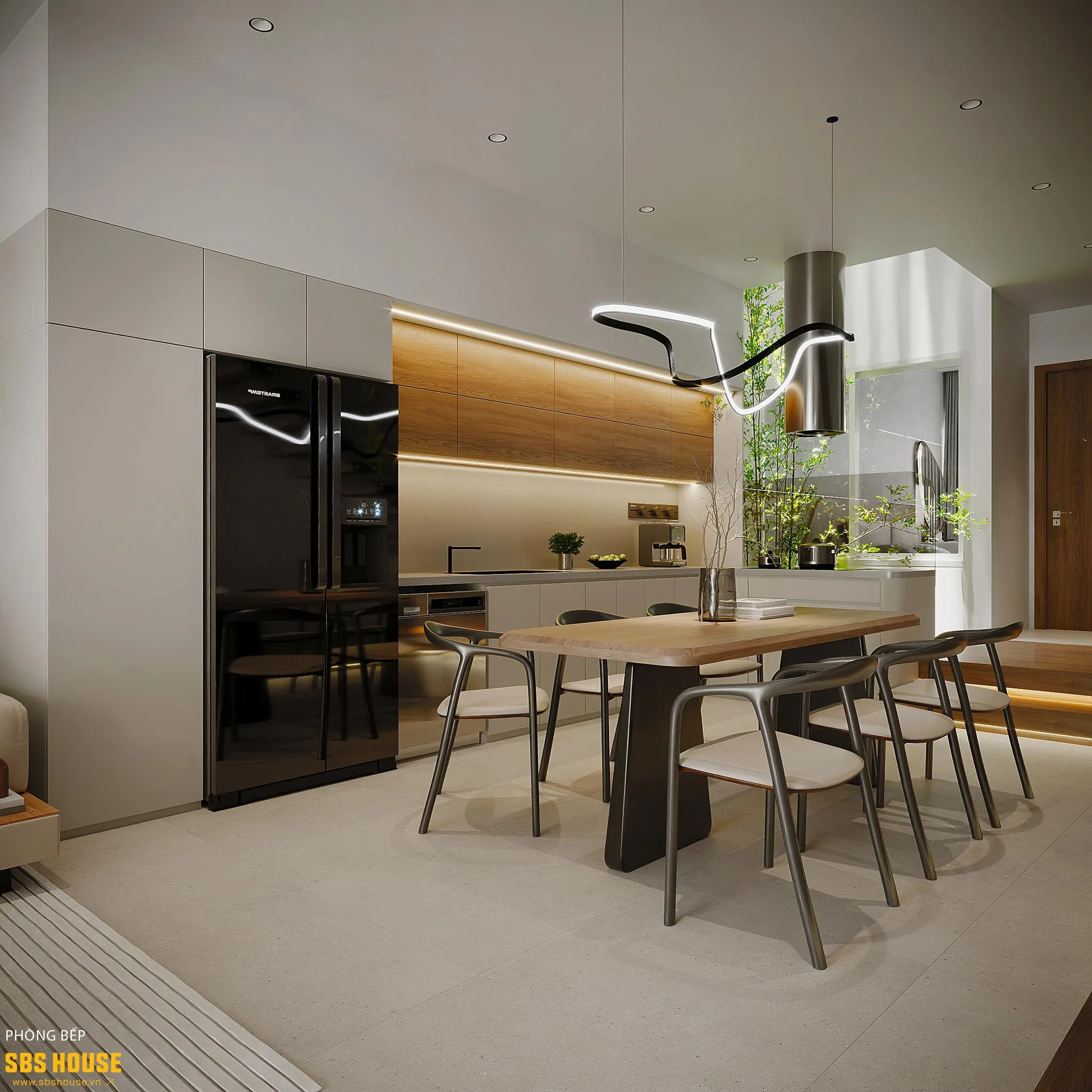 Mẫu phòng bếp 15m2 liền phòng khách đem đến không gian sống tiện nghi, rộng rãi