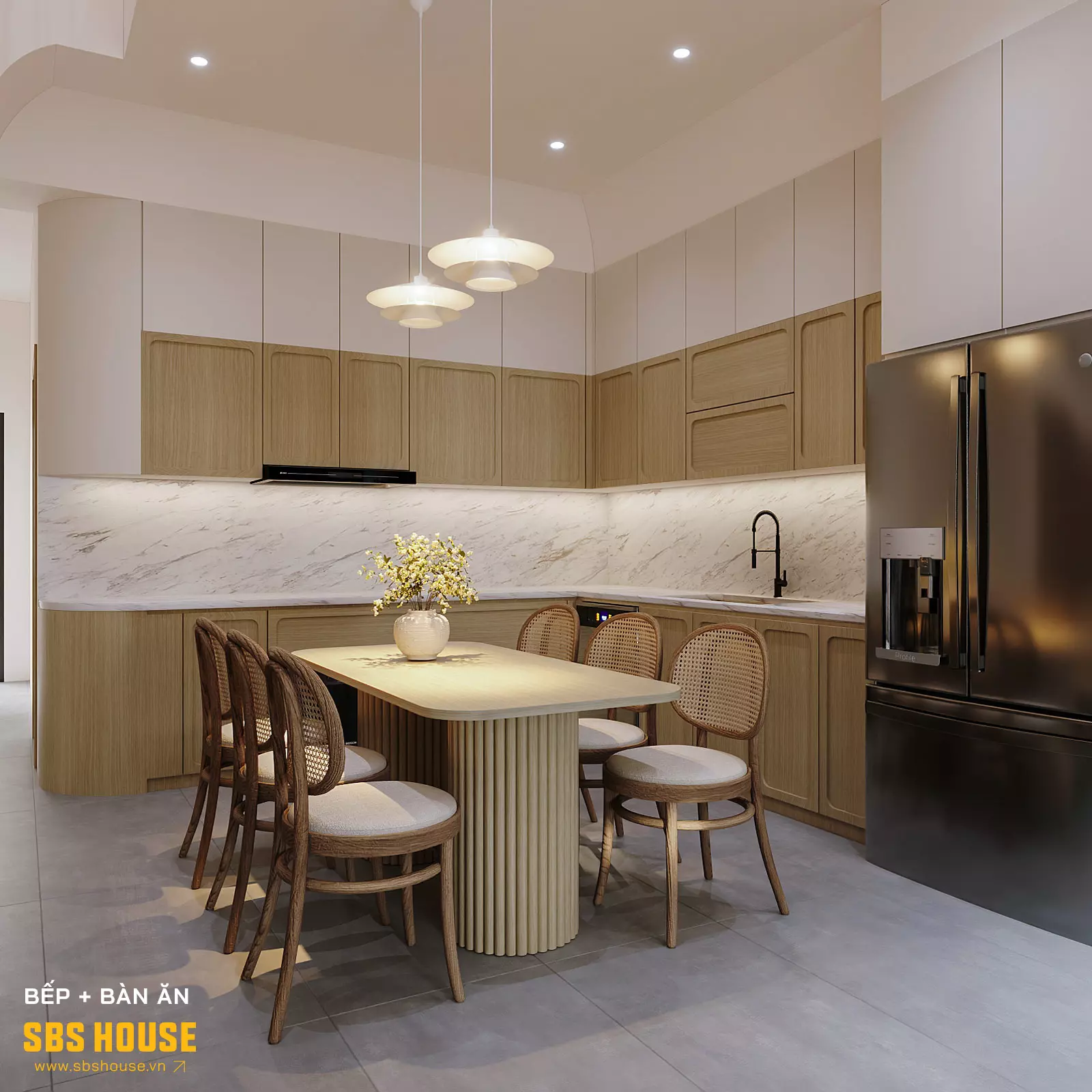 Việc thiết kế phòng bếp 15m2 cần bố trí công năng hợp lý theo nguyên tắc tam giác bếp