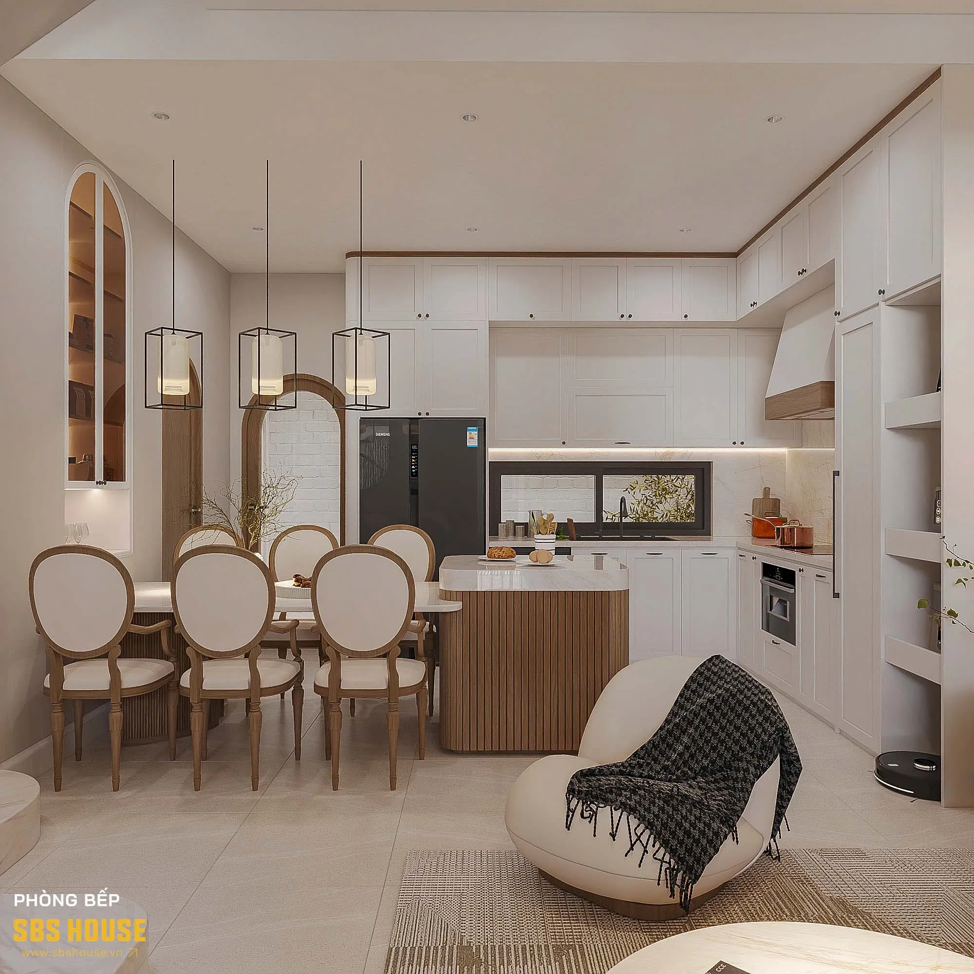 Mẫu thiết kế phòng bếp 15m2 tân cổ điển
