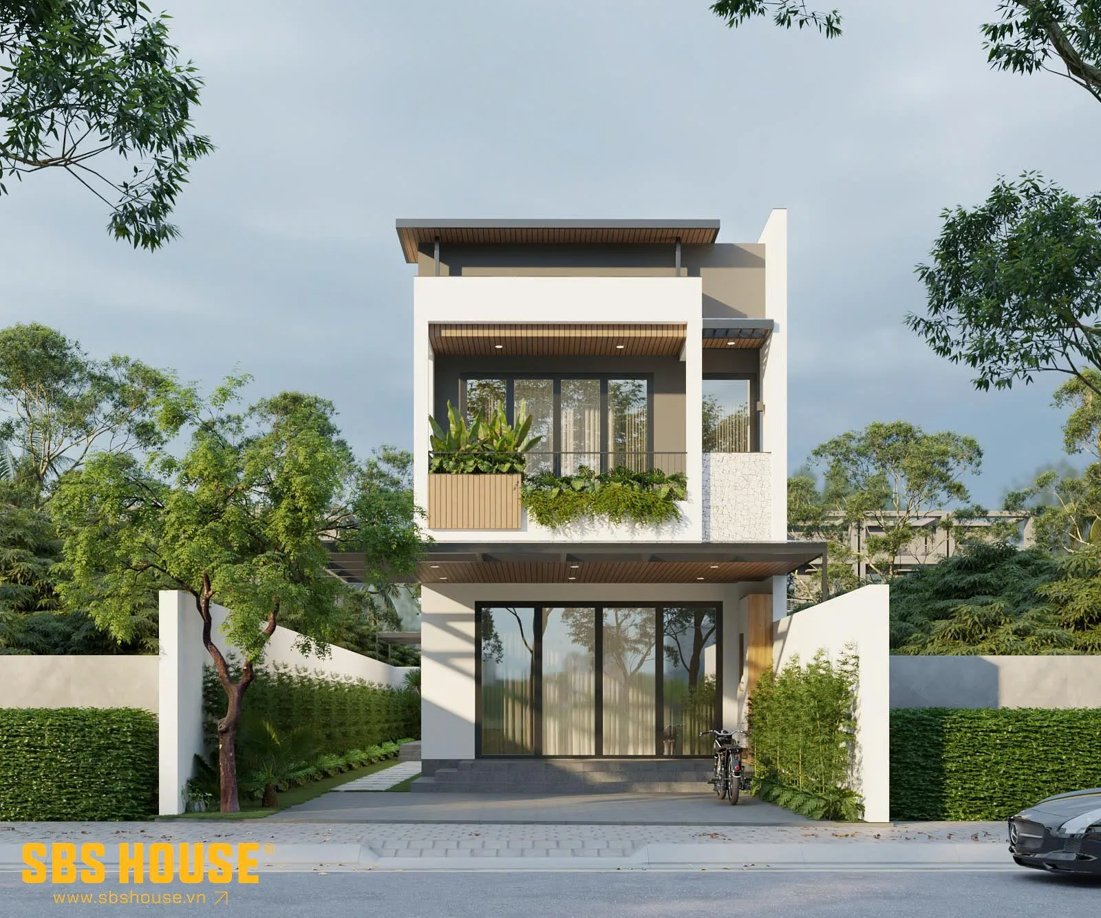 Màu sơn trung tính kết hợp cùng vật liệu tự nhiên như gỗ và đá tạo nên vẻ ngoài thanh lịch
