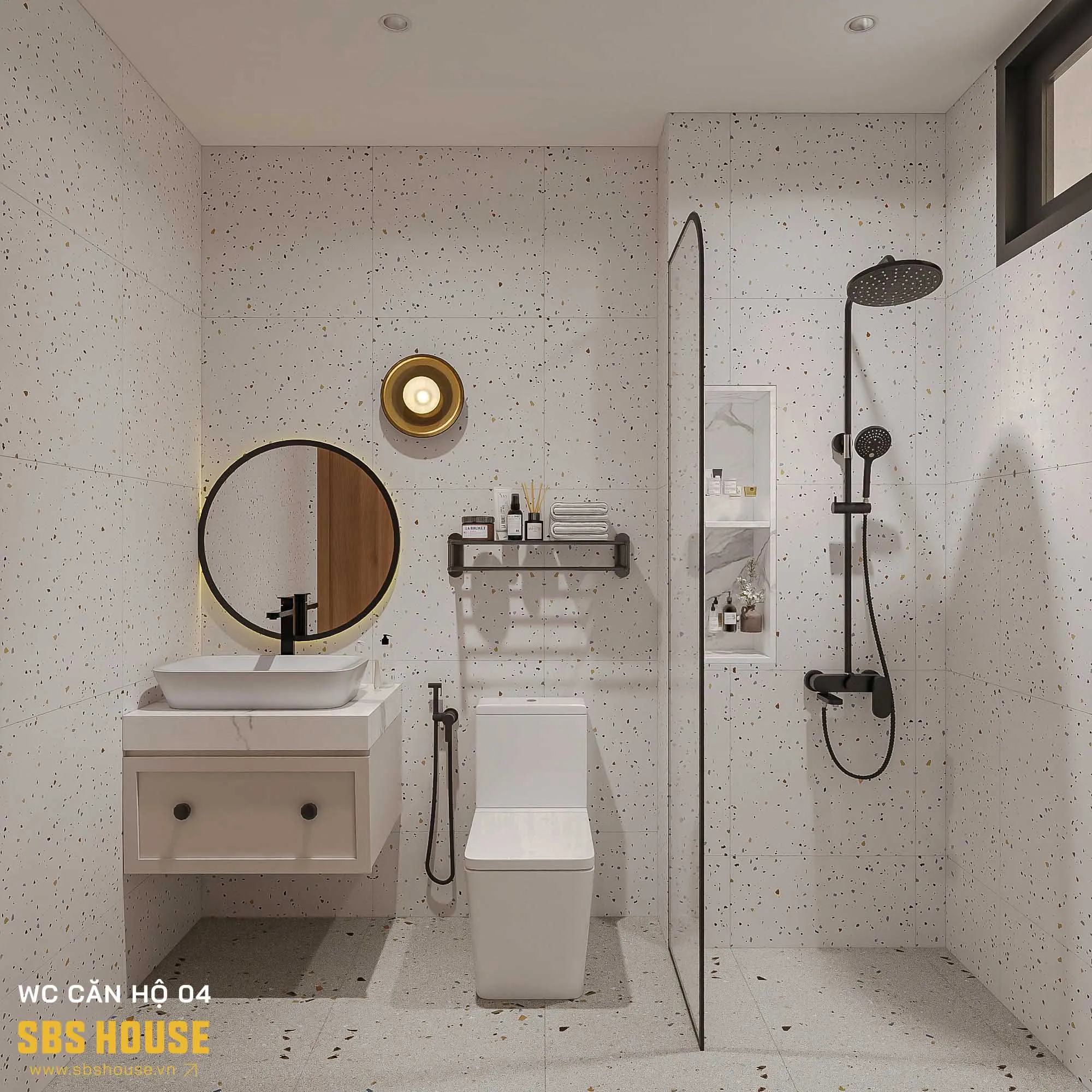 Thiết kế khu tắm riêng biệt, vật liệu dễ lau chùi, đảm bảo tiện nghi và bền bỉ trong quá trình khai thác cho thuê