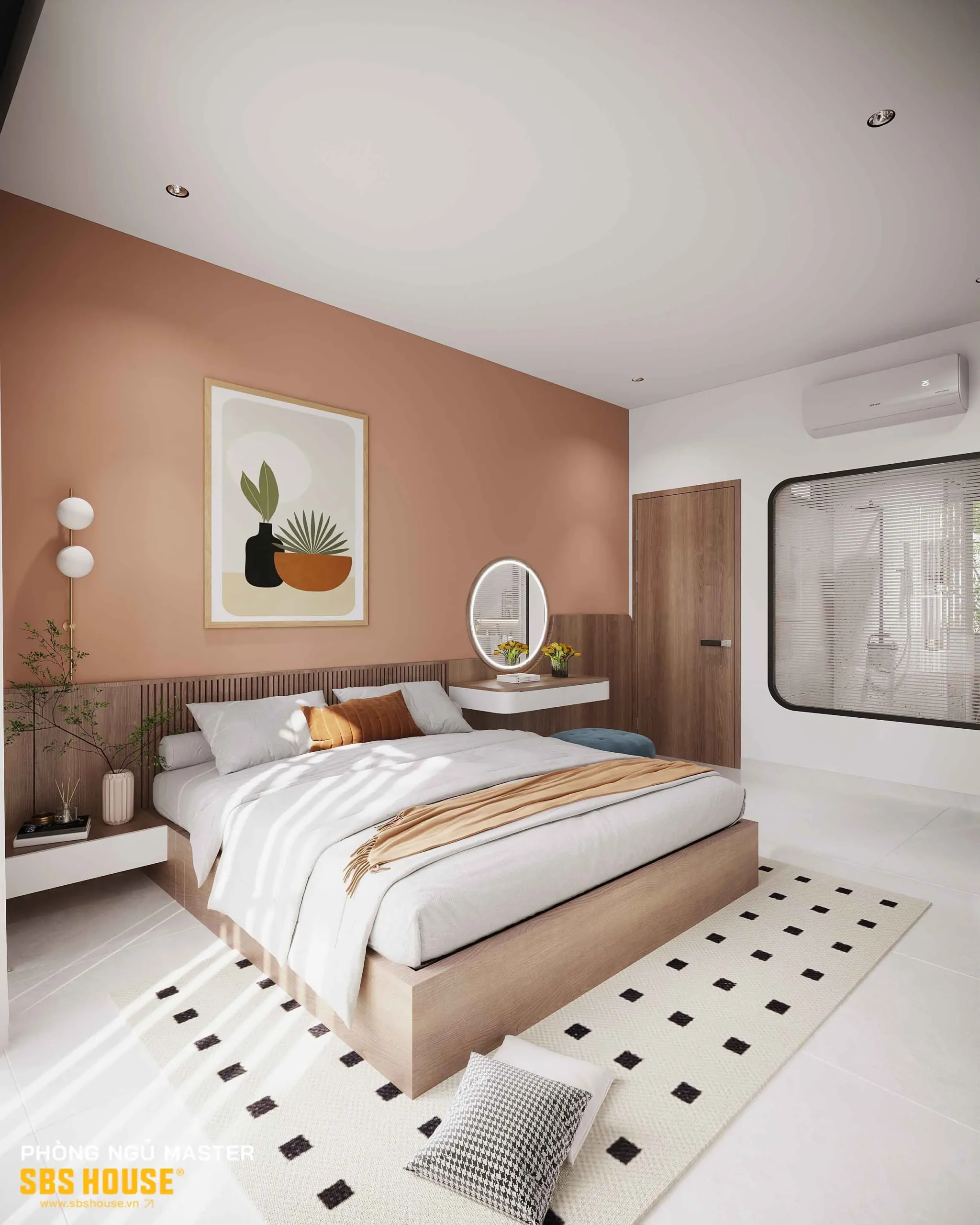 Phong cách hiện đại được ứng dụng trong nội thất, cùng tông màu trắng - nâu làm chủ đạo