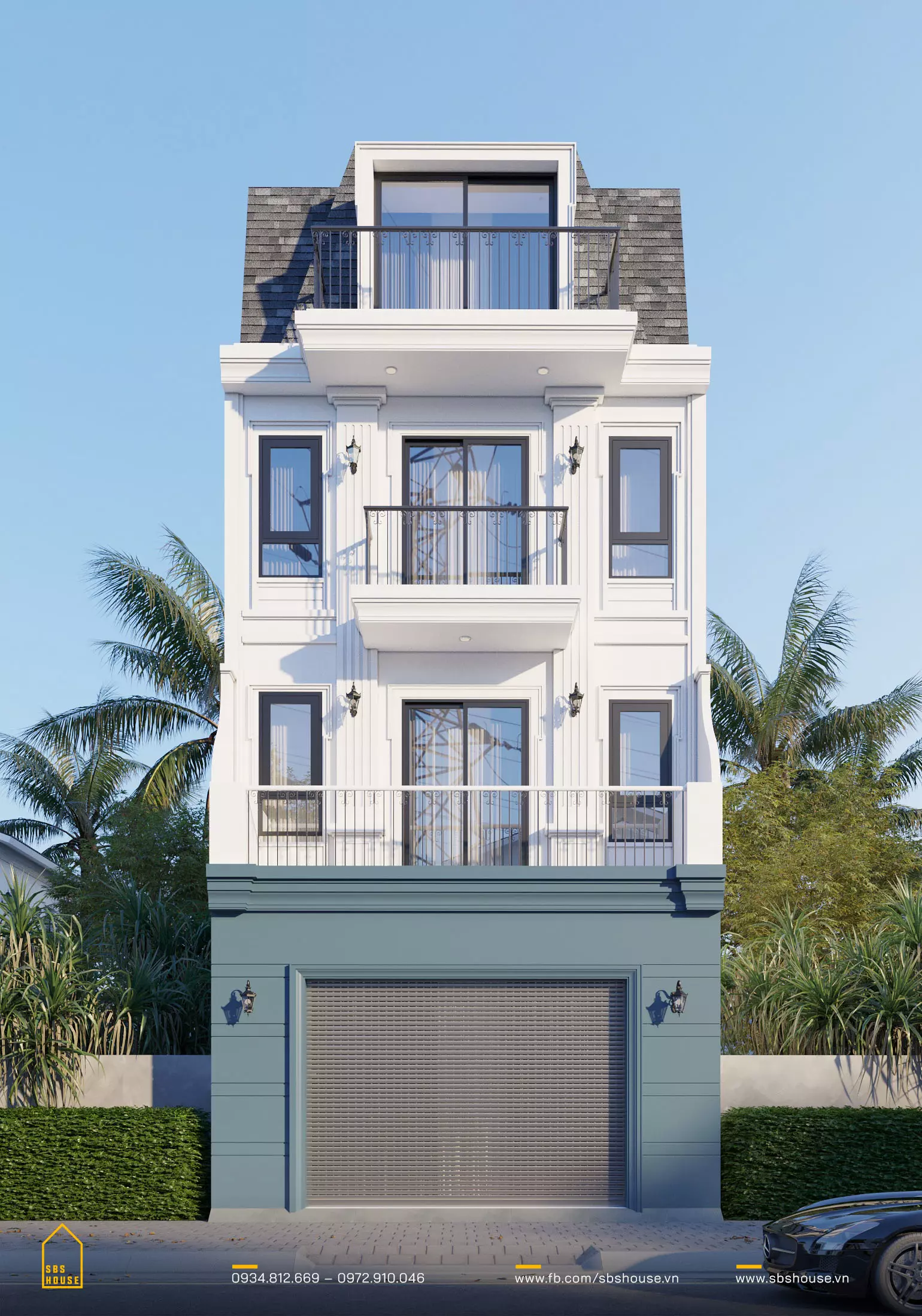 Mặt tiền mẫu thiết kế nhà 4 tầng 150m2