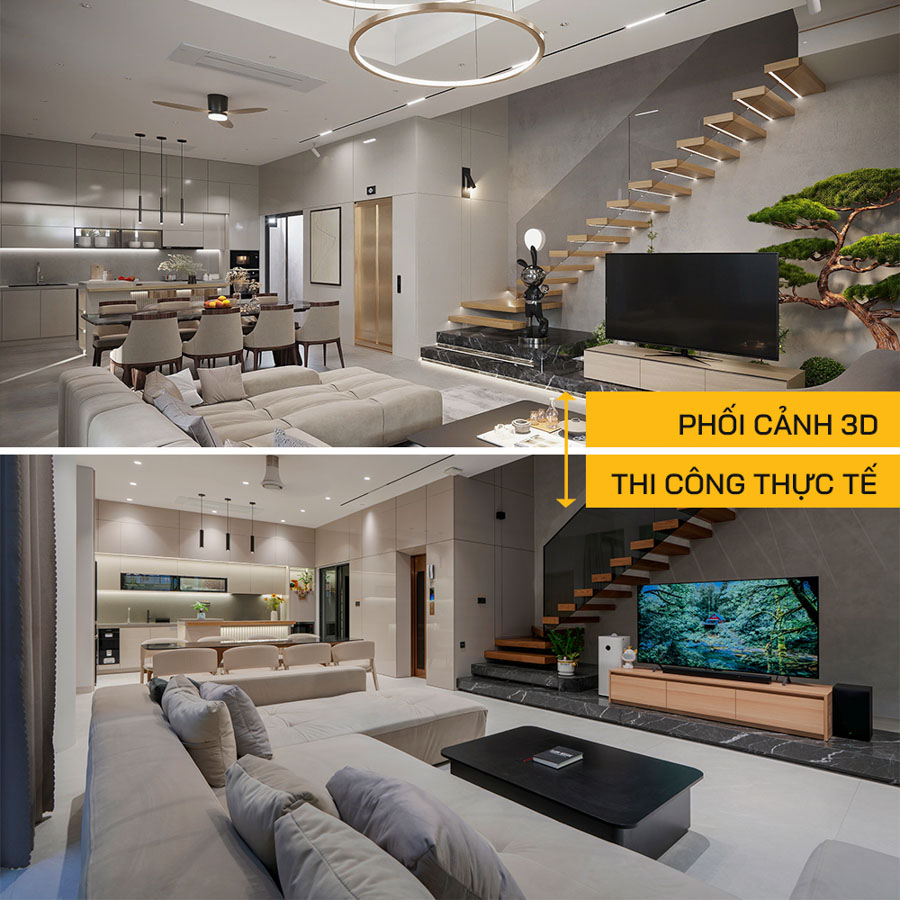 So sánh ảnh thiết kế và thực tế công trình C's House