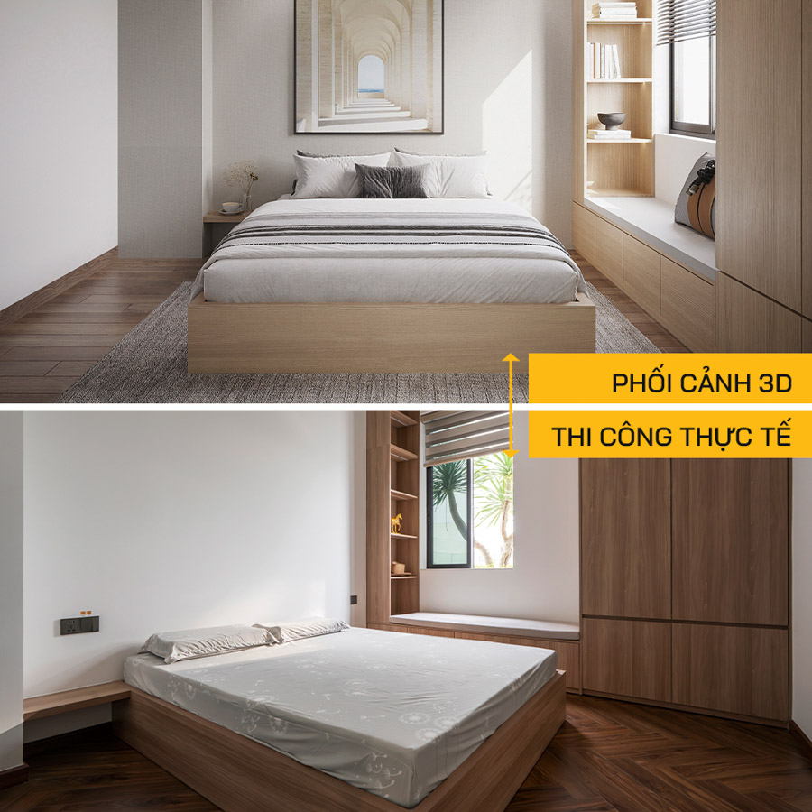 So sánh ảnh thiết kế và thực tế công trình C's House
