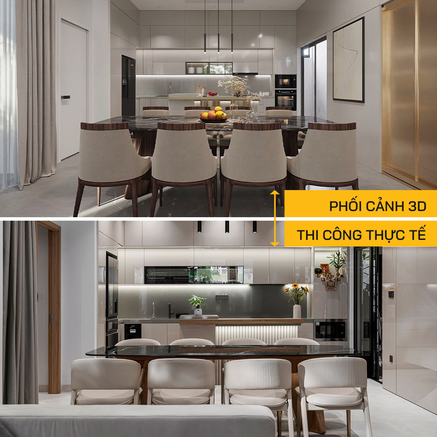 So sánh ảnh thiết kế và thực tế công trình C's House
