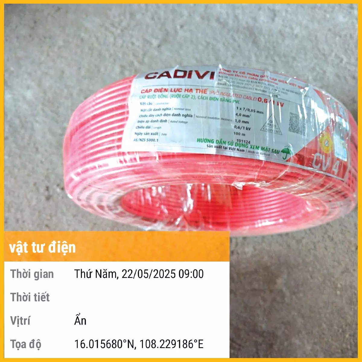 hình ảnh giám sát SBS báo cáo vật tư điện rõ ràng tại công trình