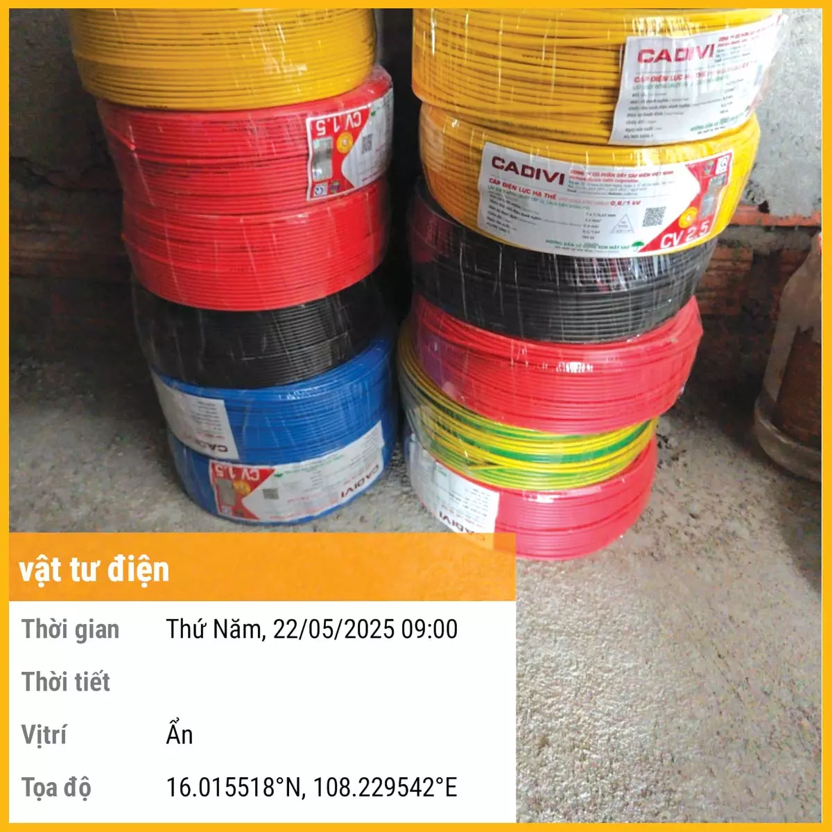 hình ảnh giám sát SBS báo cáo vật tư điện rõ ràng tại công trình