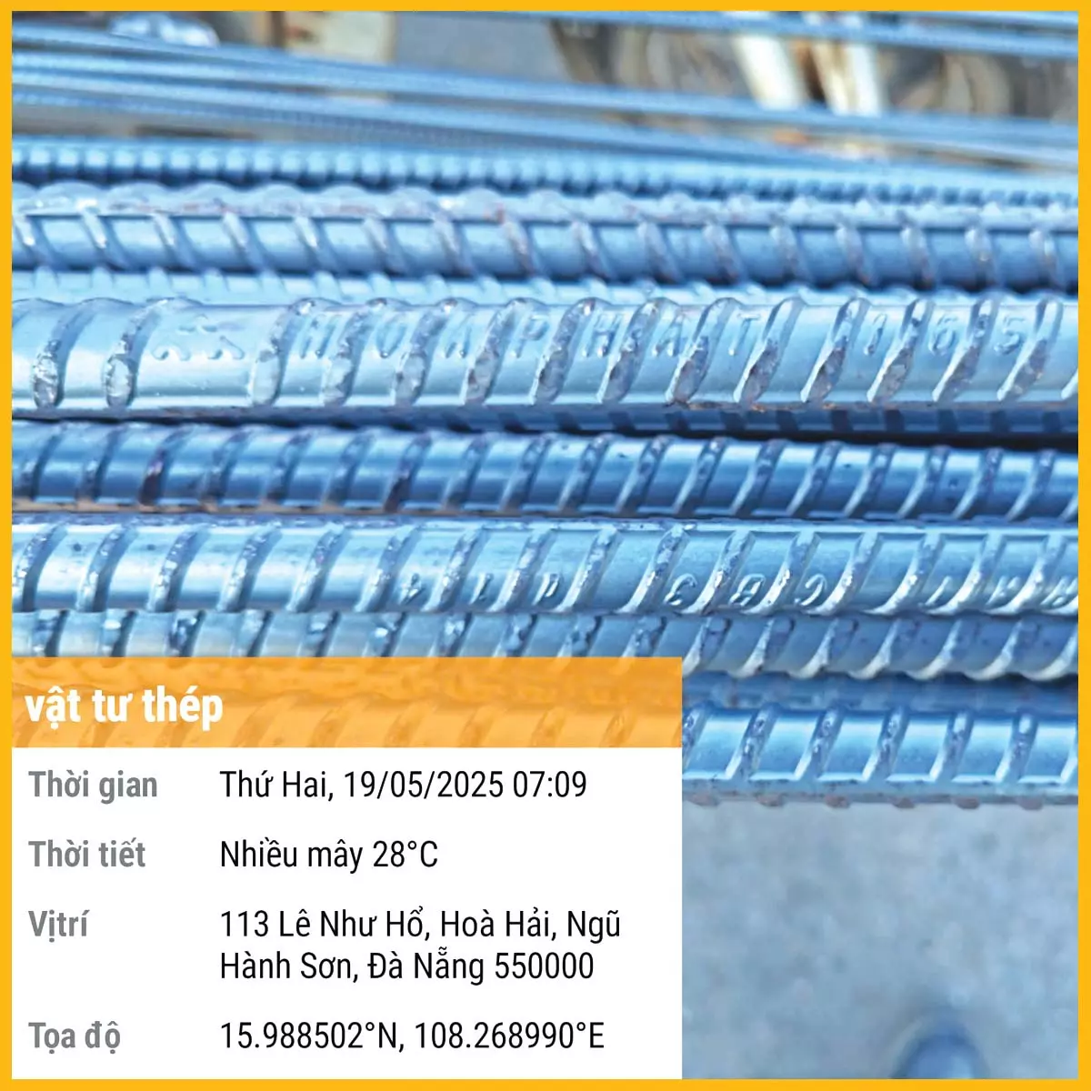 hình ảnh giám sát SBS báo cáo vật tư thép rõ ràng tại công trình