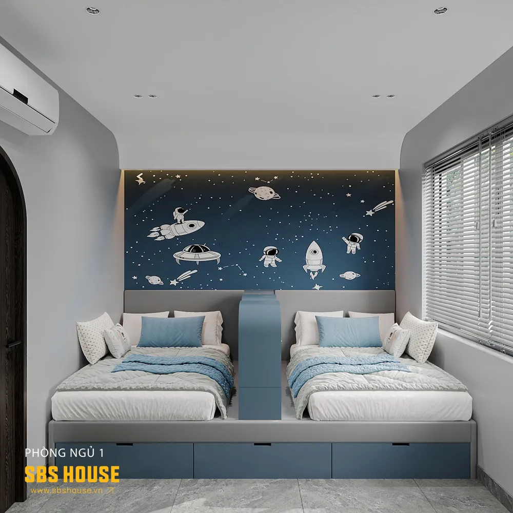 Mẫu thiết kế phòng ngủ cho 2 bé trai