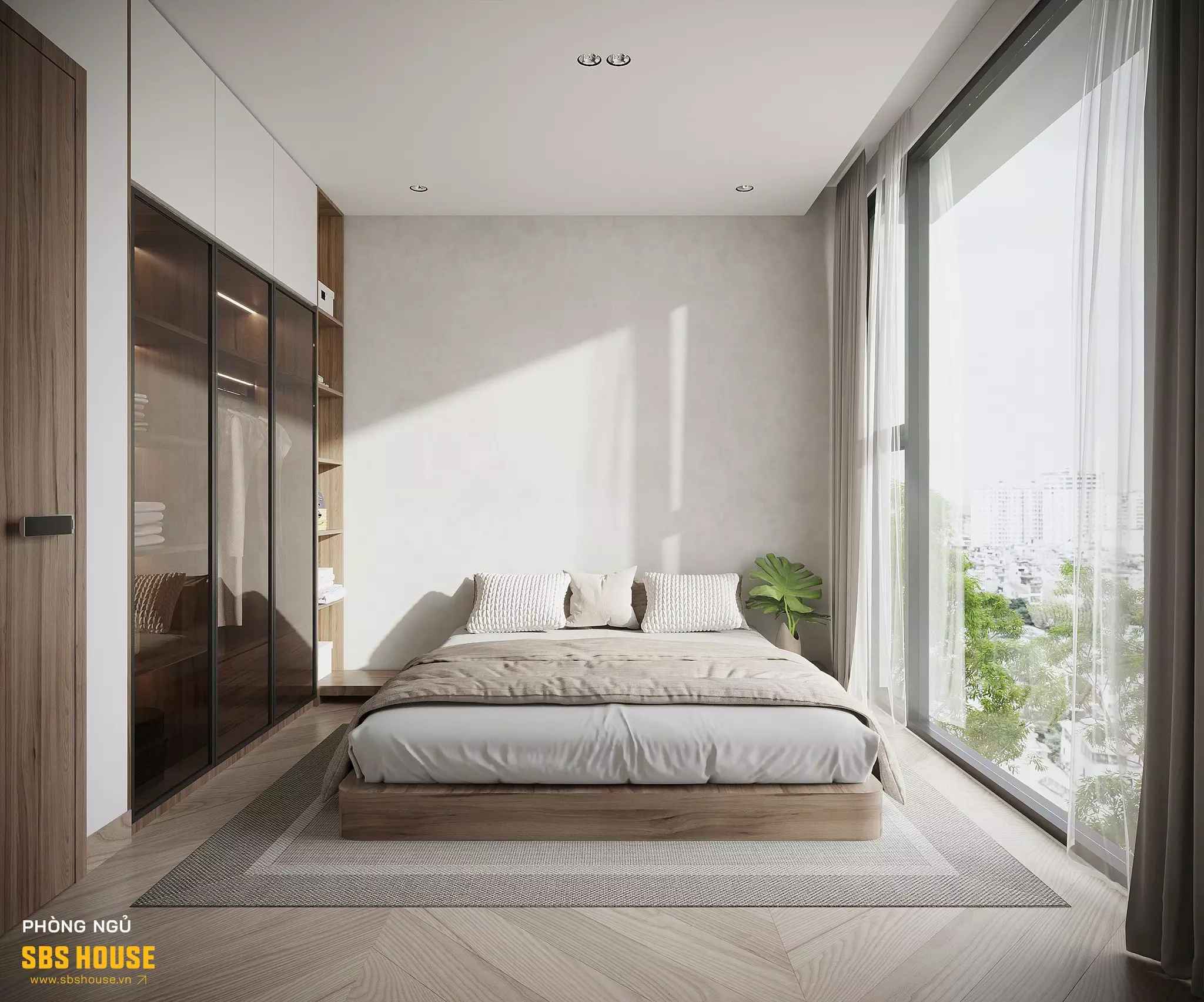 Phòng ngủ thiết kế nội thất tối giản, sáng thoáng 