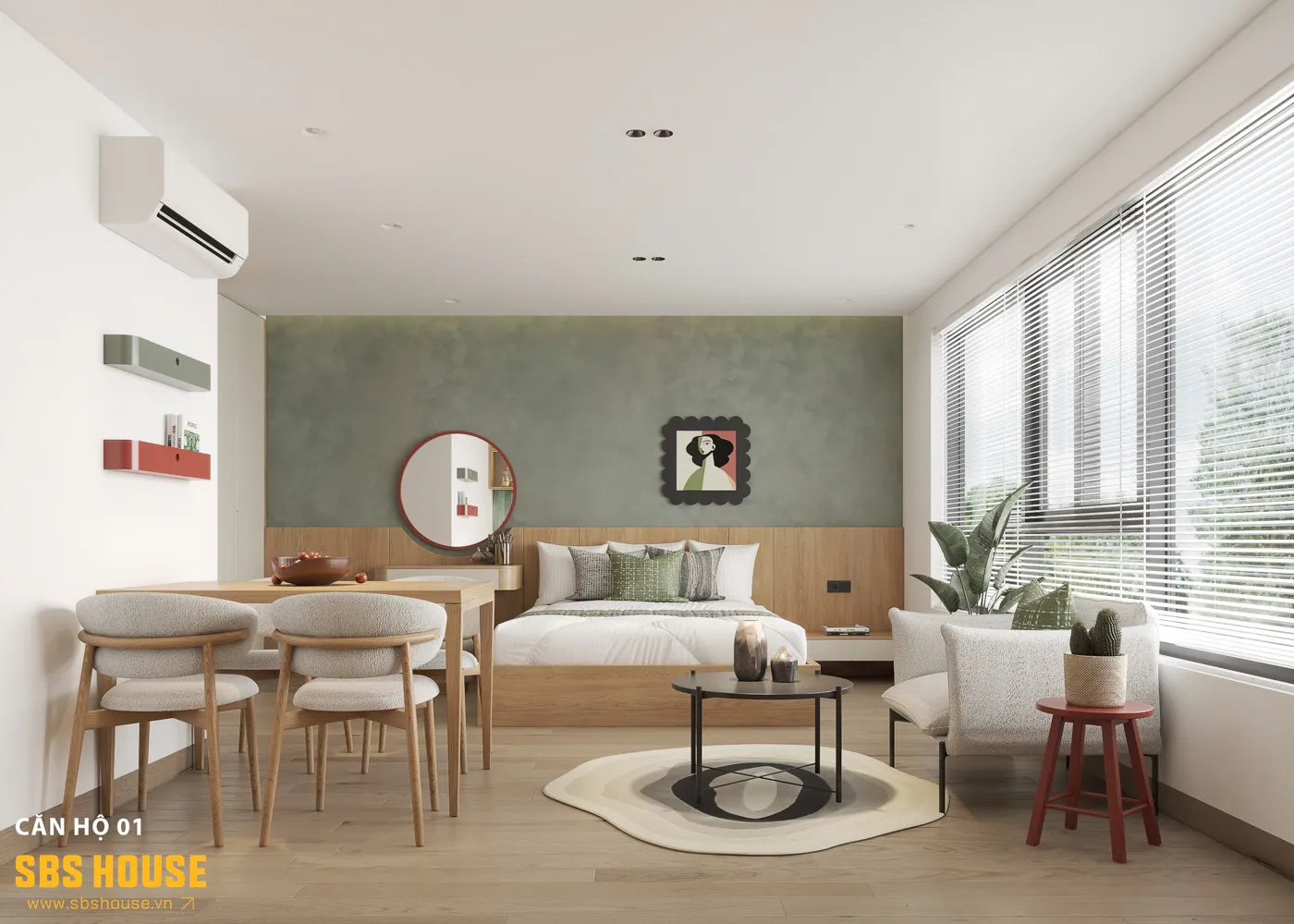 Nội thất căn hộ được đội ngũ SBS thiết kế lại hiện đại hơn, bố trí hợp lý và đầy đủ tiện nghi, giúp người ở có không gian sống thoải mái, thư giãn