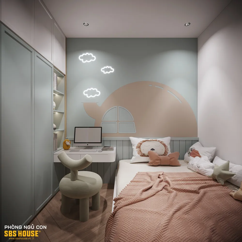 mẫu phòng ngủ bé gái 12 tuổi màu xanh pastel