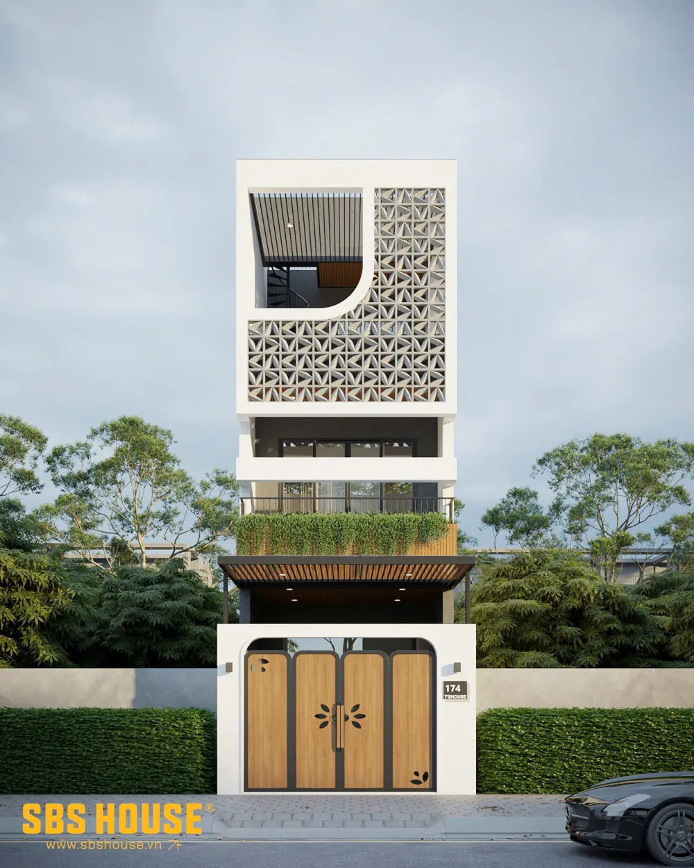 Mặt tiền T’s House tối giản, hiện đại và xanh thoáng