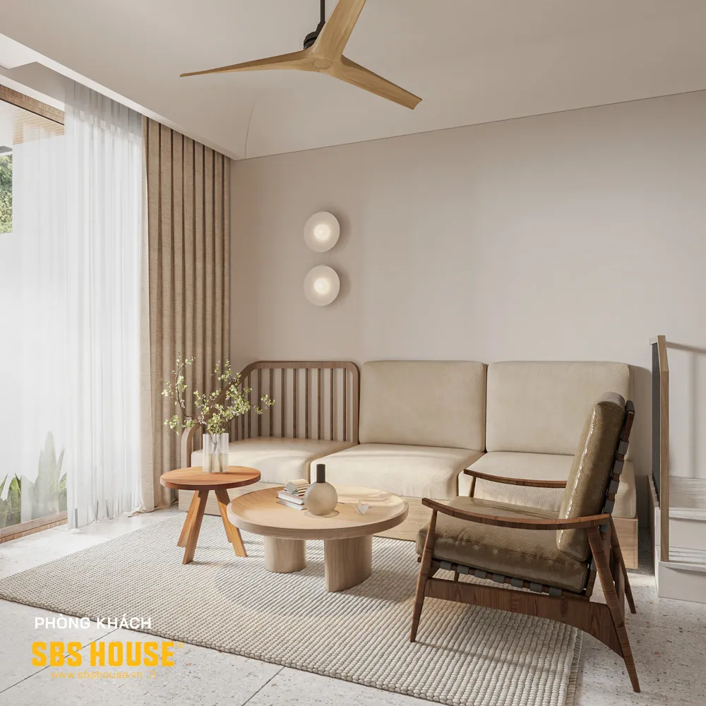 Mẫu thiết kế phòng khách theo phong cách Wabi sabi