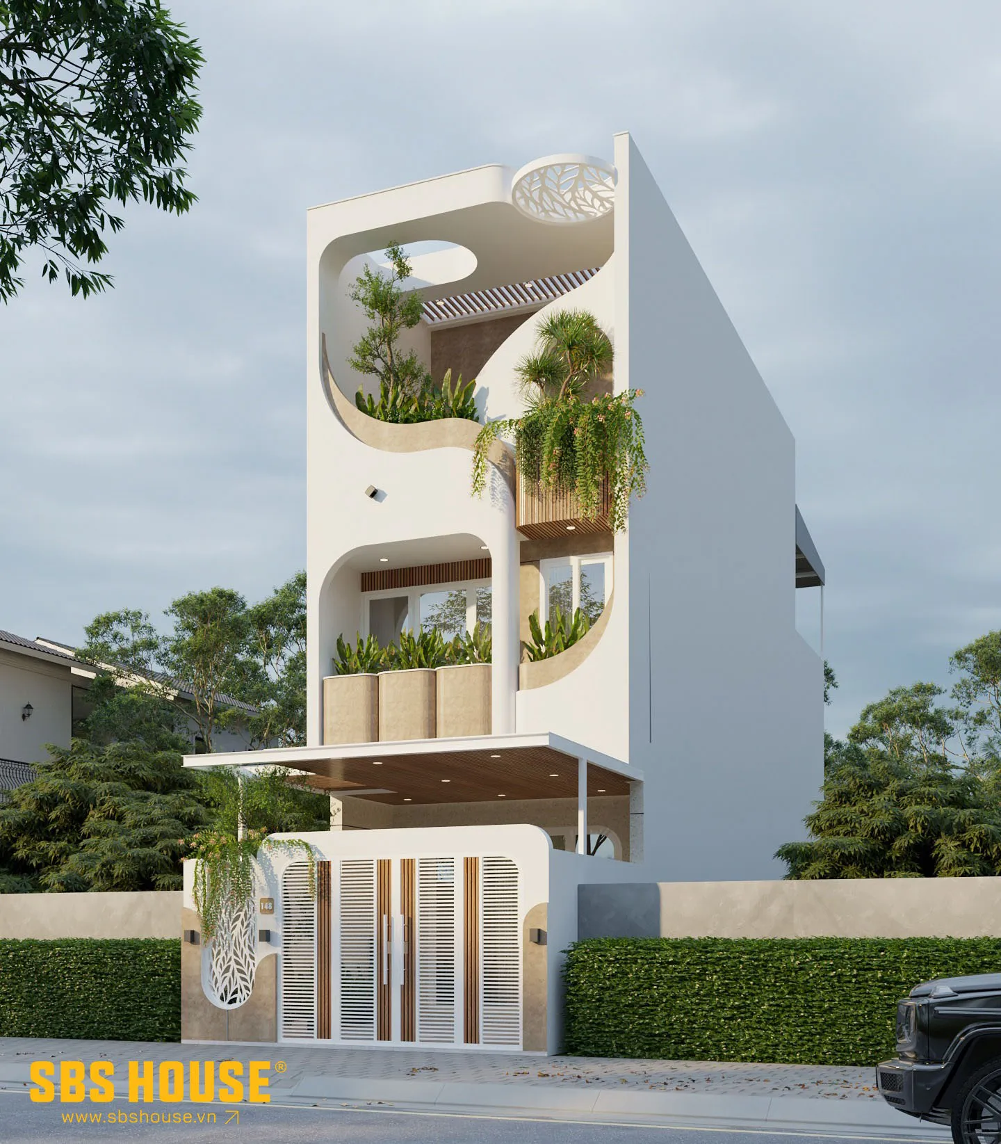 Các đường nét kiến trúc hiện đại được cách điệu uyển chuyển từ hình dáng chiếc lá, biểu tượng cho sức sống và sự mềm mại. 