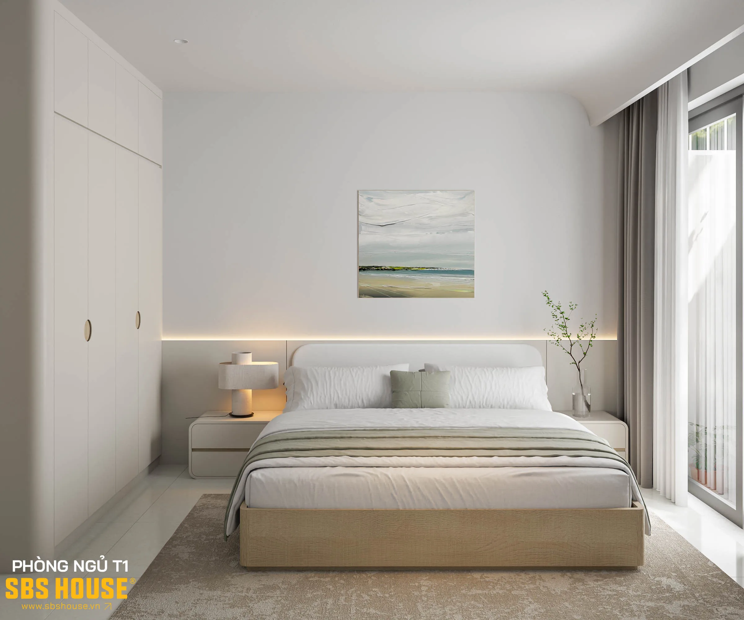 1 phòng ngủ tại tầng 1 giúp thuận tiện trong sinh hoạt, hạn chế phải di chuyển nhiều giữa các tầng. 