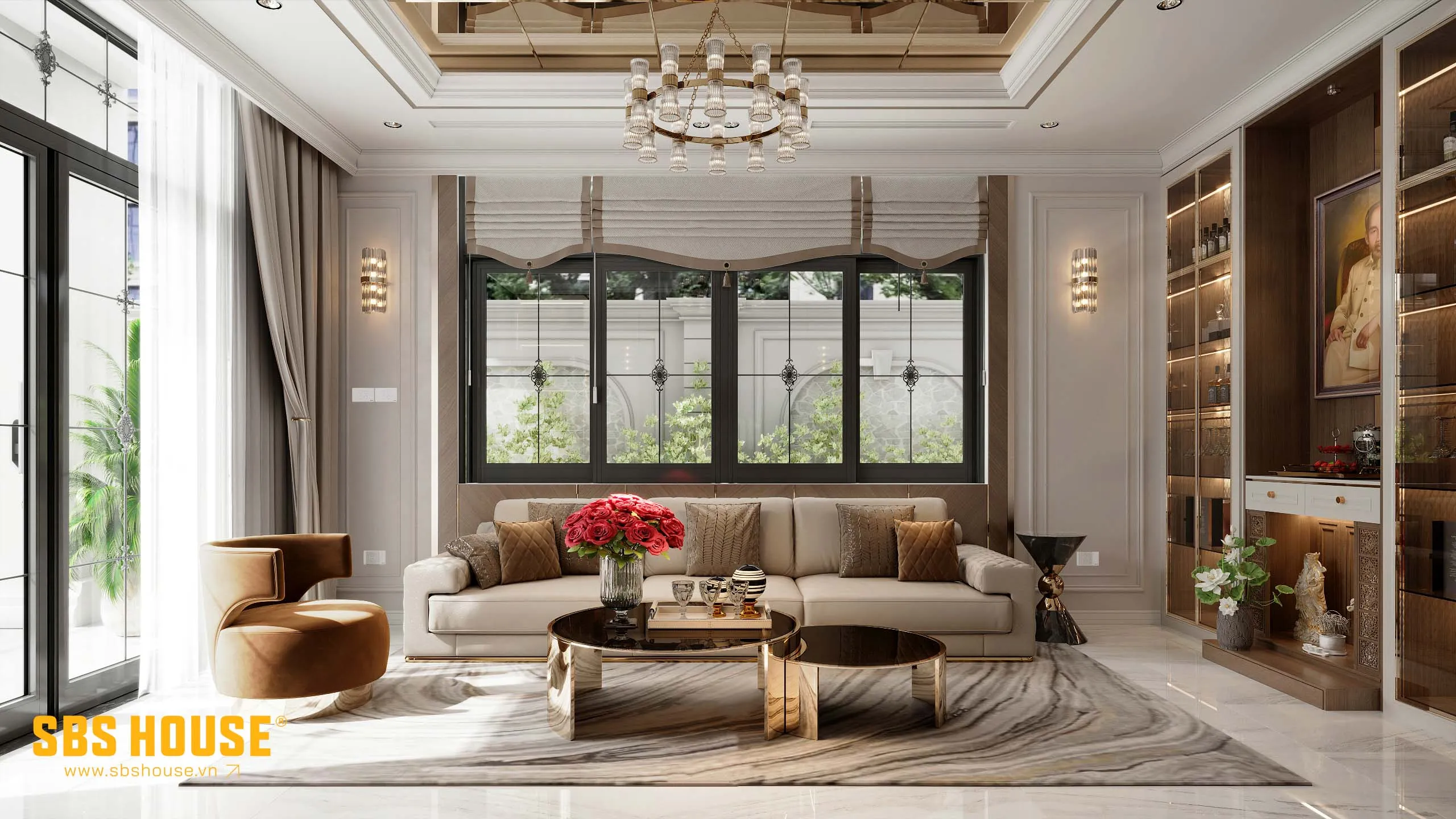 Mẫu thiết kế phòng khách tân cổ điển biệt thự